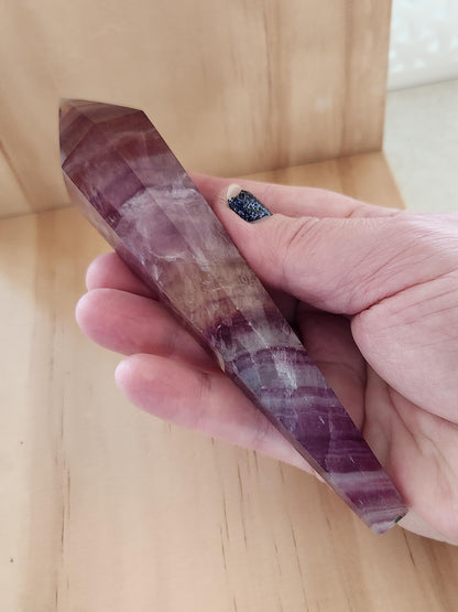 Rainbow Fluorite Crystal Wand on Gold Stand