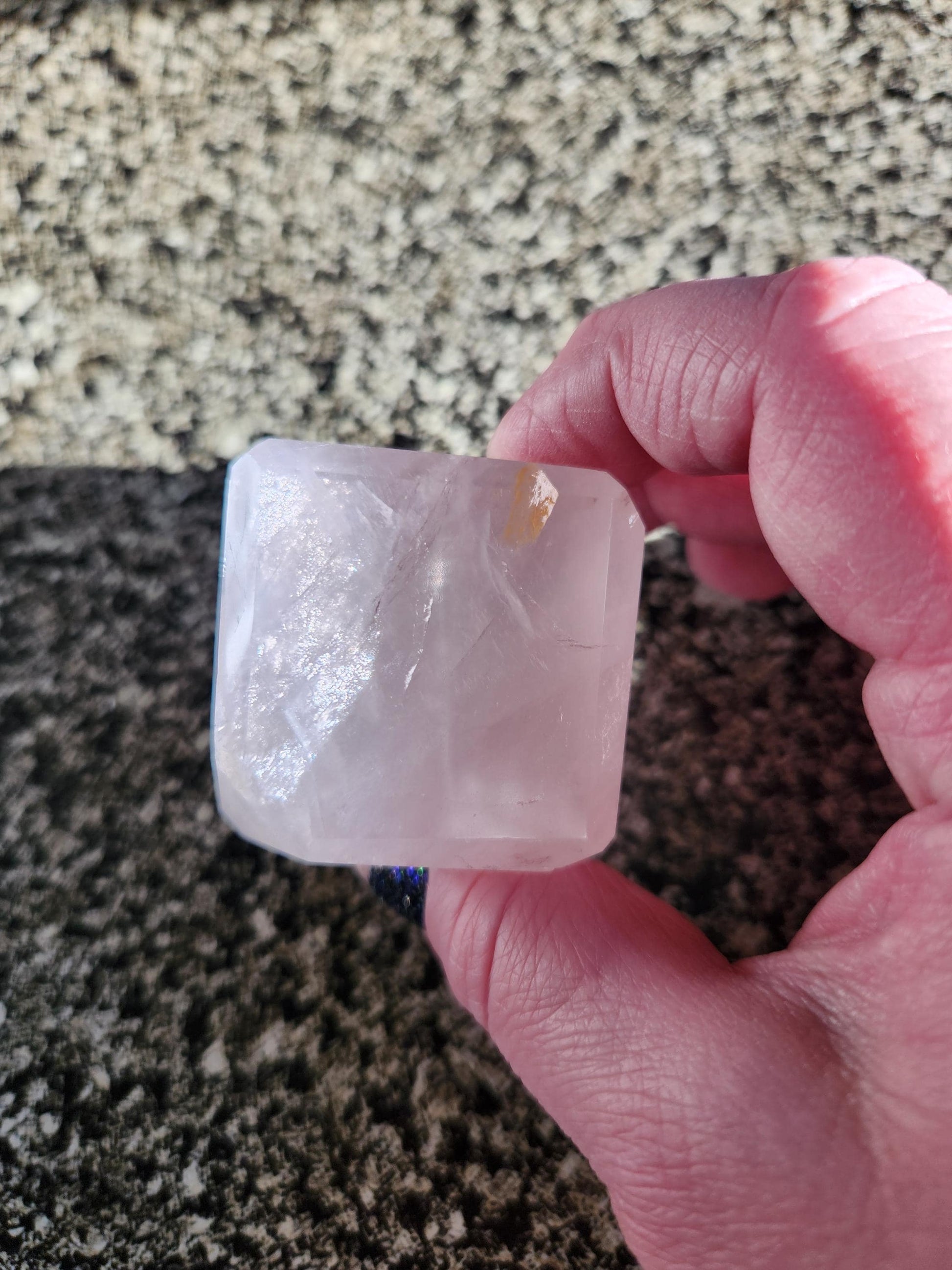 Beautiful AAA Pink Rose Quartz Crystal Cube with a touch of Golden Healer