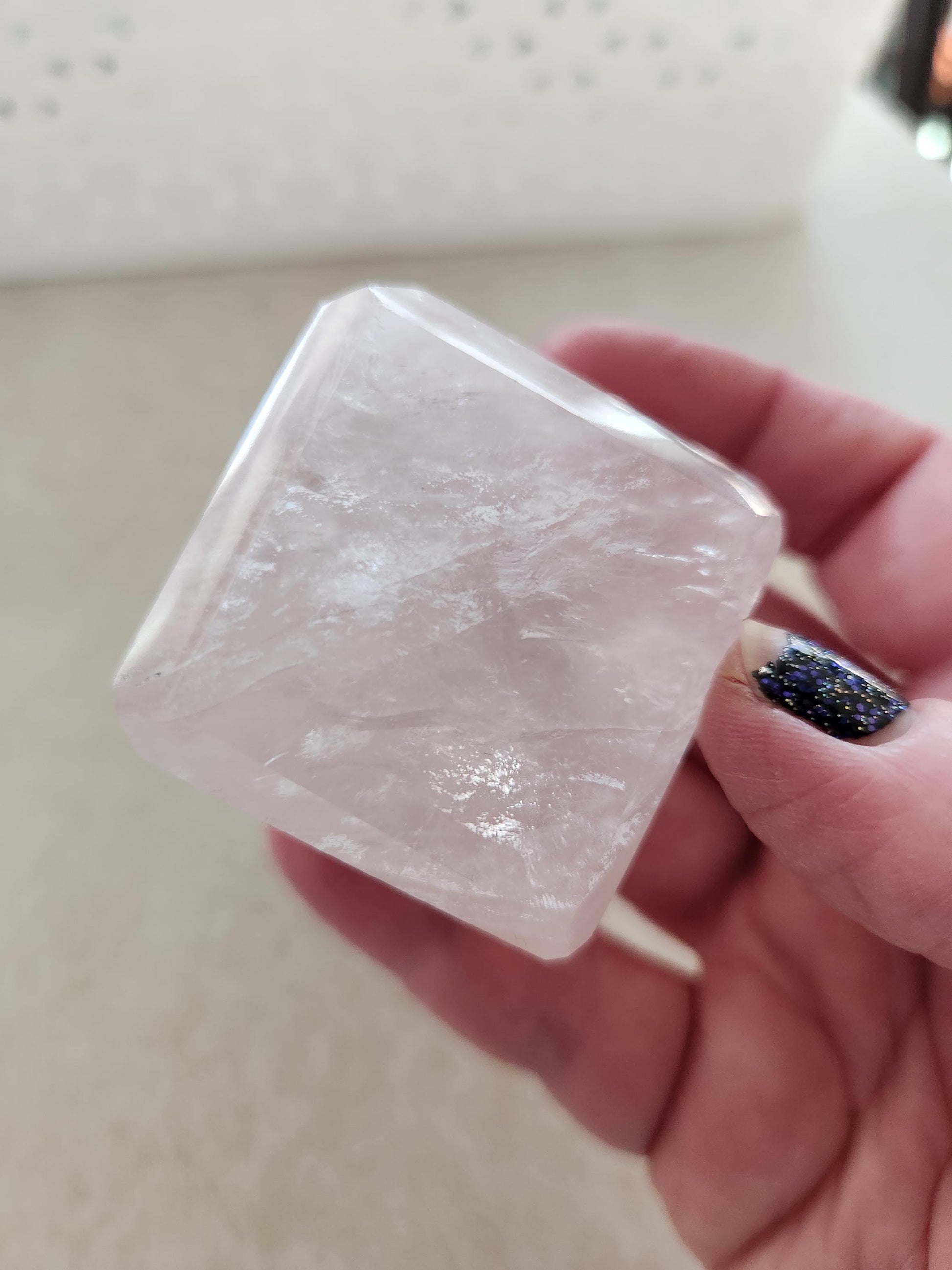 Beautiful AAA Pink Rose Quartz Crystal Cube with a touch of Golden Healer