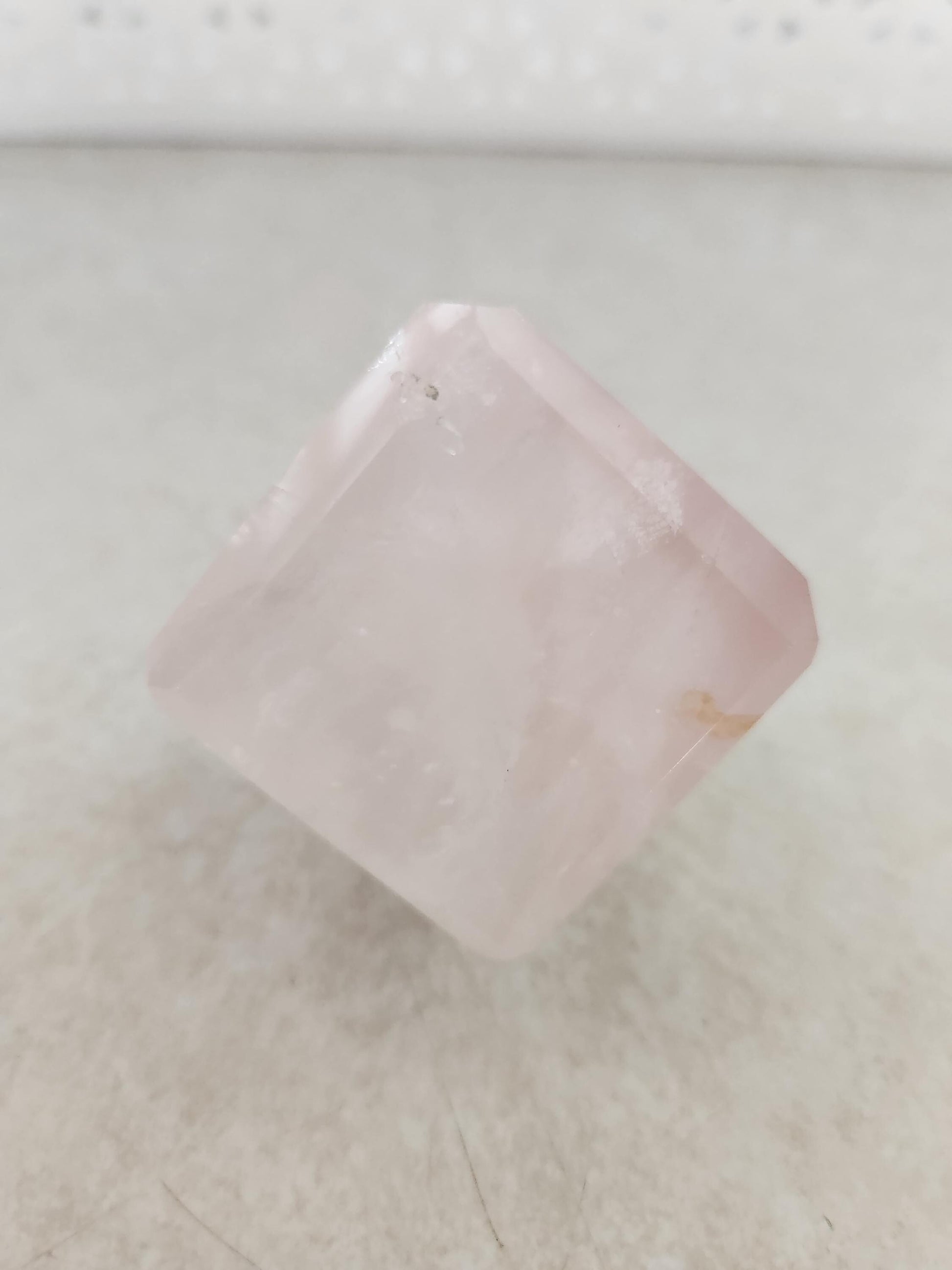 Beautiful AAA Pink Rose Quartz Crystal Cube with a touch of Golden Healer