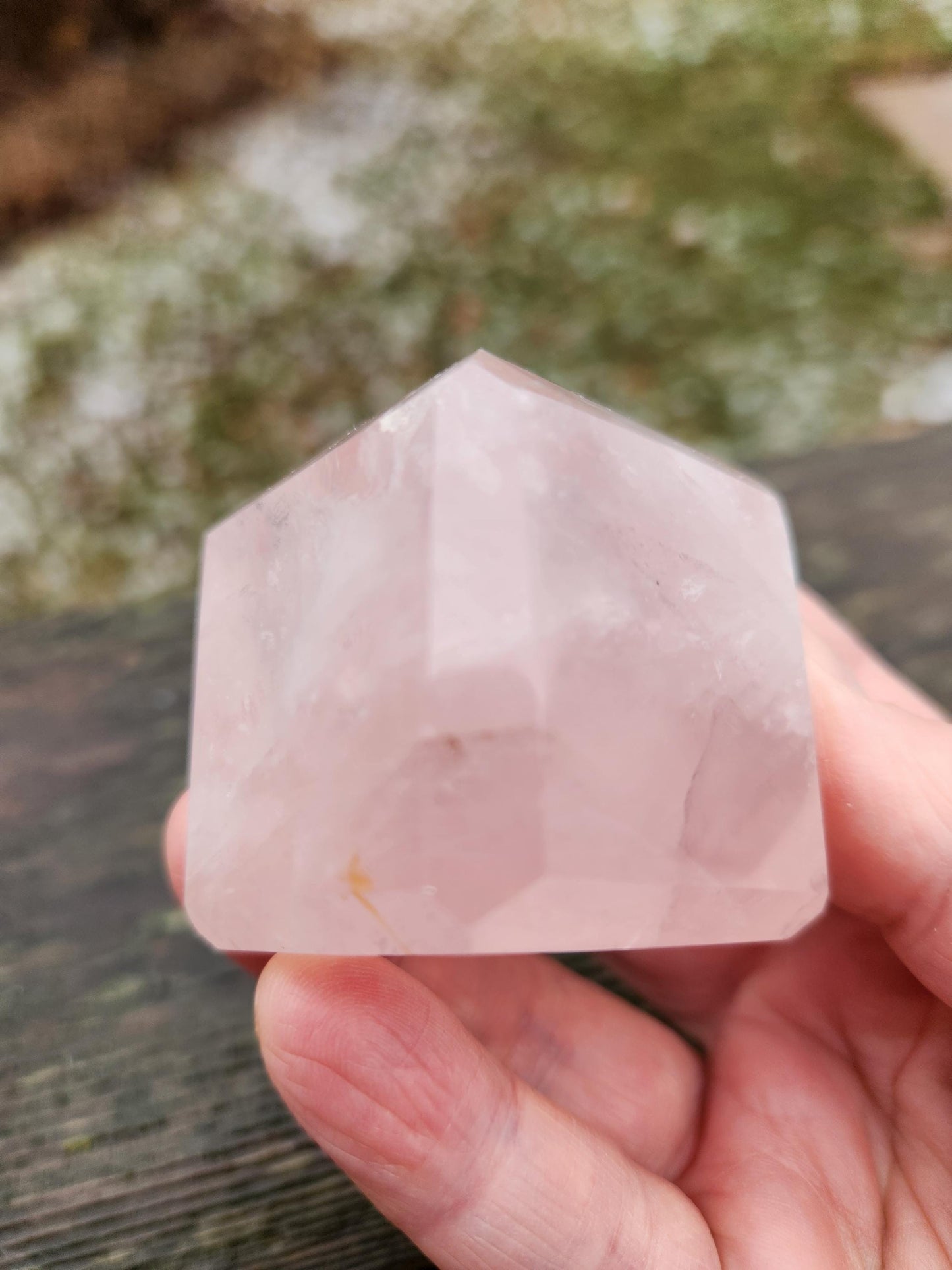 AAA Pink Rose Quartz Crystal Cube with Golden Healer