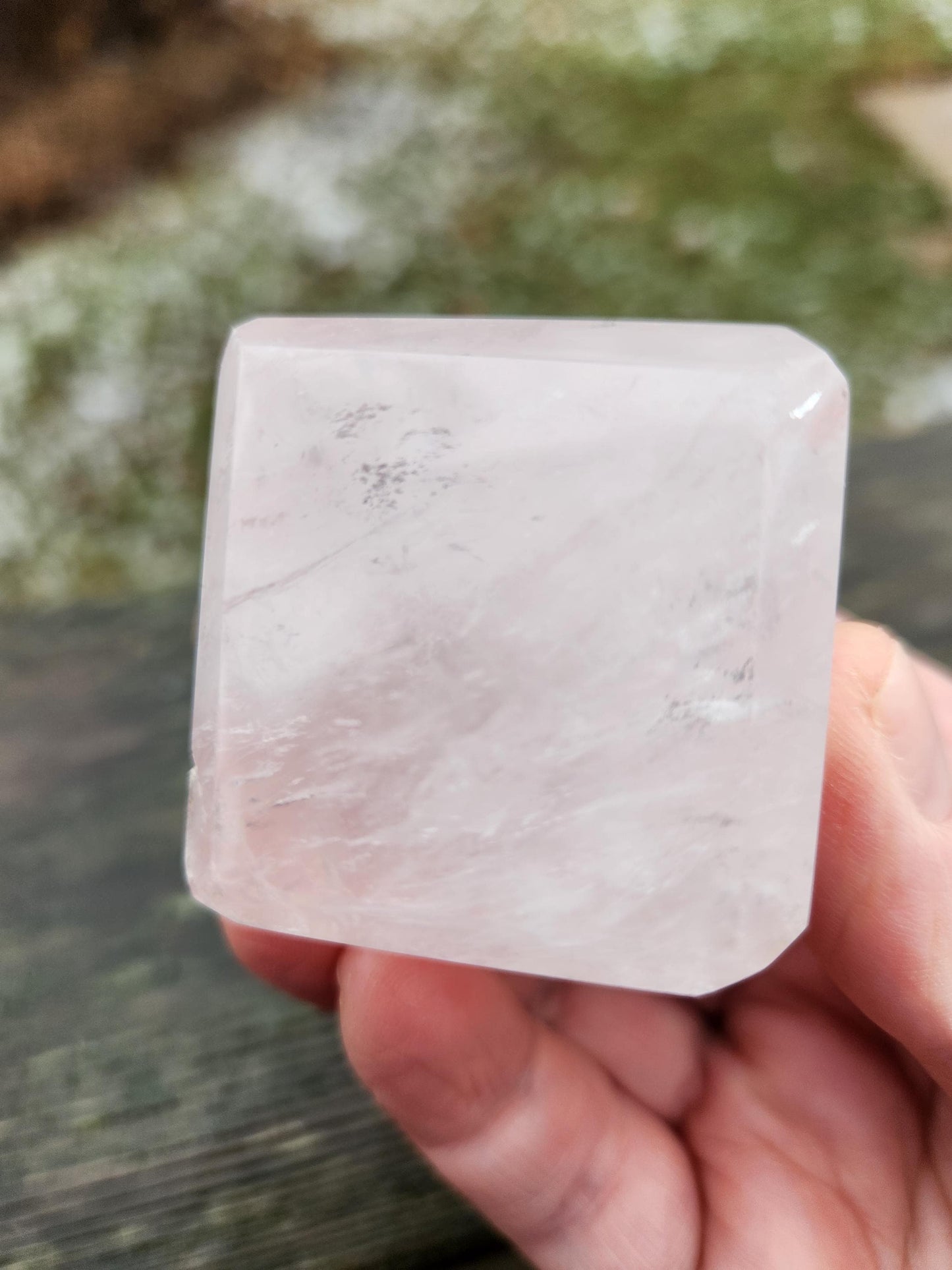 AAA Pink Rose Quartz Crystal Cube with Golden Healer