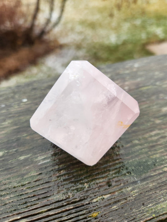 AAA Pink Rose Quartz Crystal Cube with Golden Healer