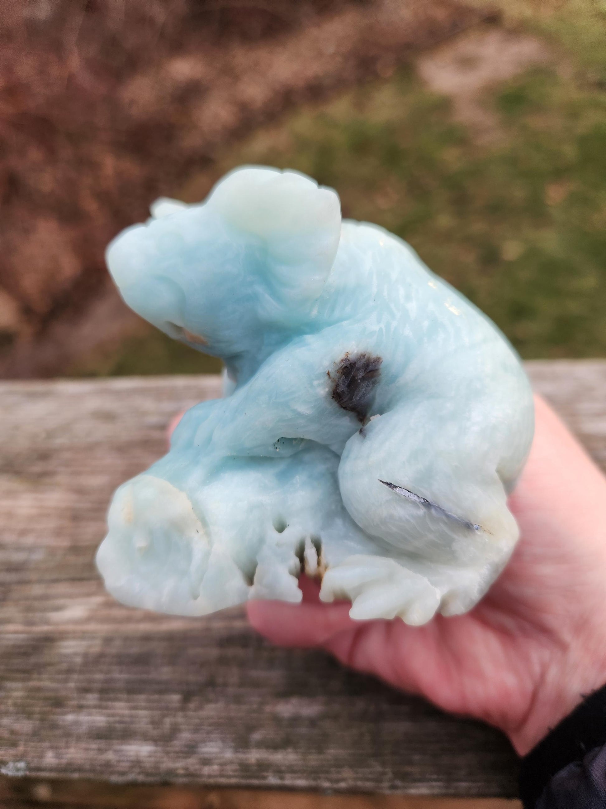 Blue Aragonite Crystal Koala Bear Carving