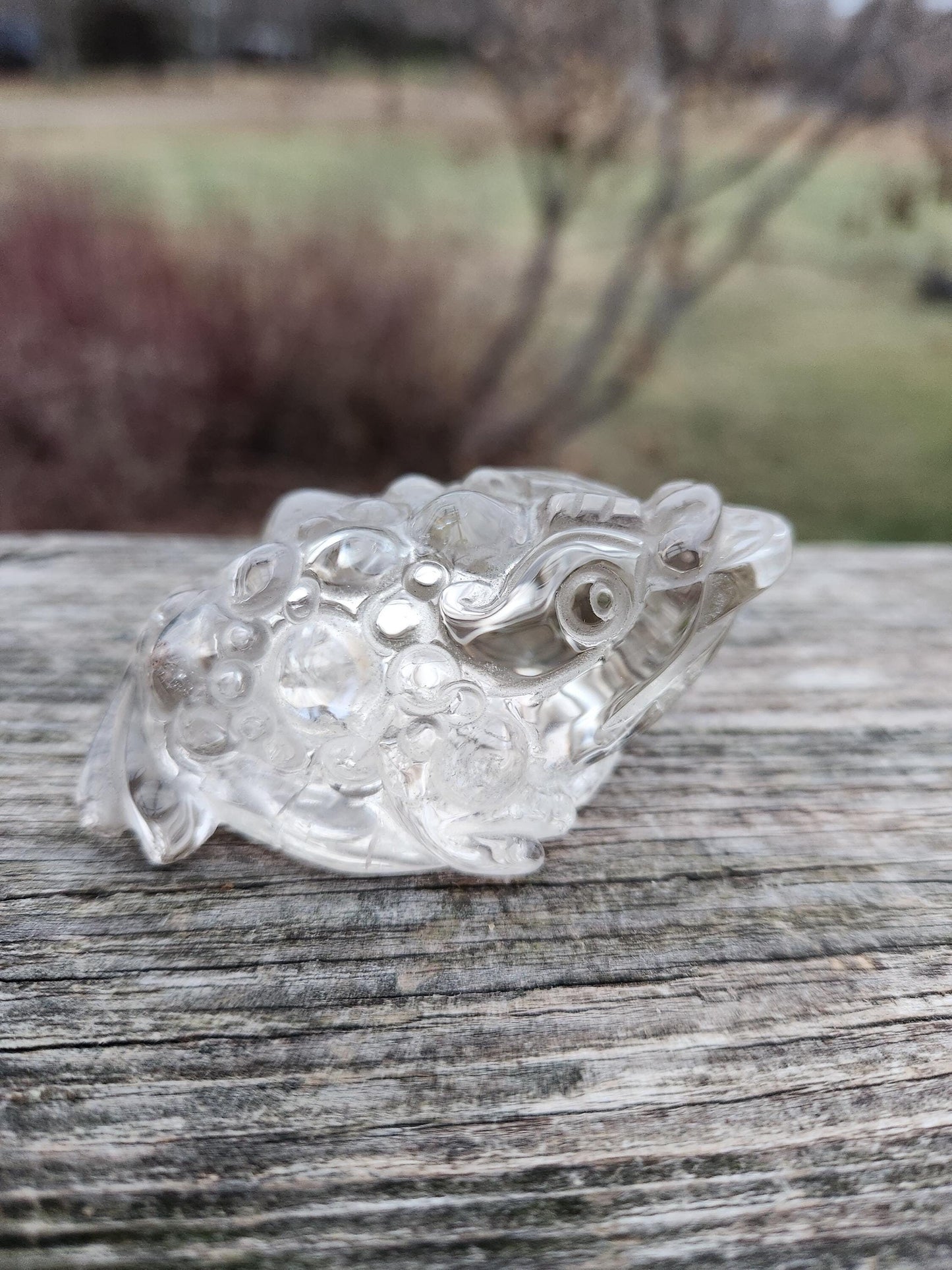 Very Light Smoky Quartz Money Toad: Hand Carved Crystal Figurine