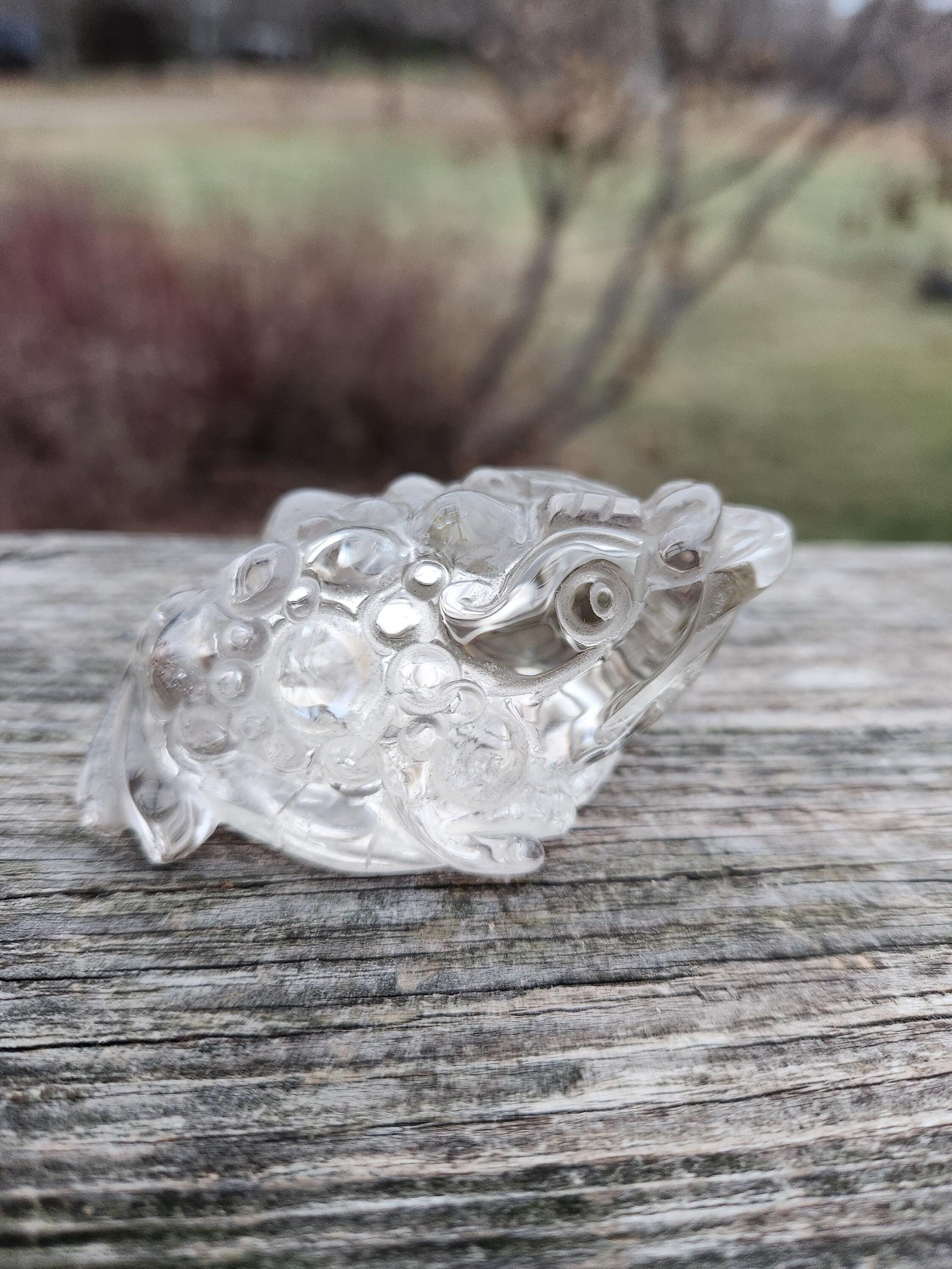 Very Light Smoky Quartz Money Toad: Hand Carved Crystal Figurine
