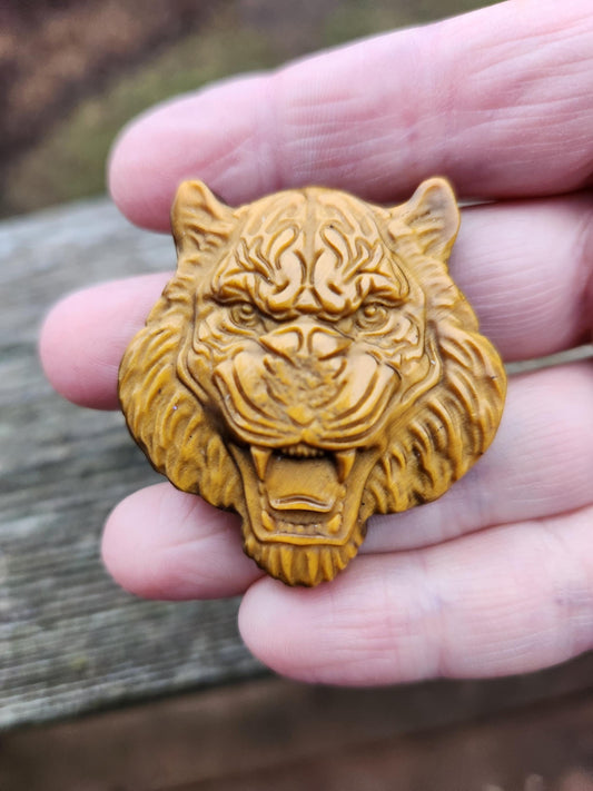Tiger's Eye Crystal Tiger Head Carving: Hand Carved Coin