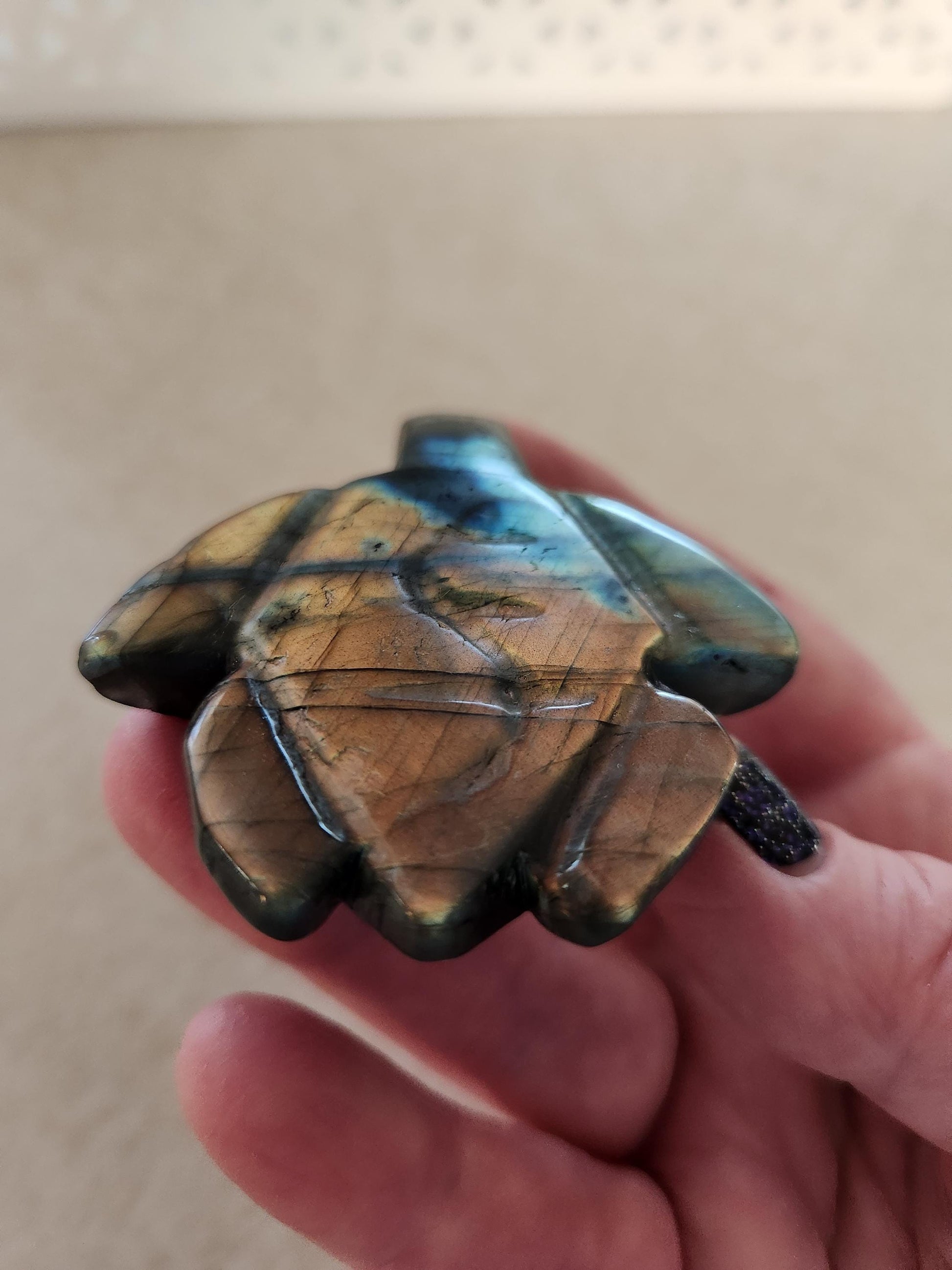 Labradorite Turtle Carving: Ocean Crystal with Flash