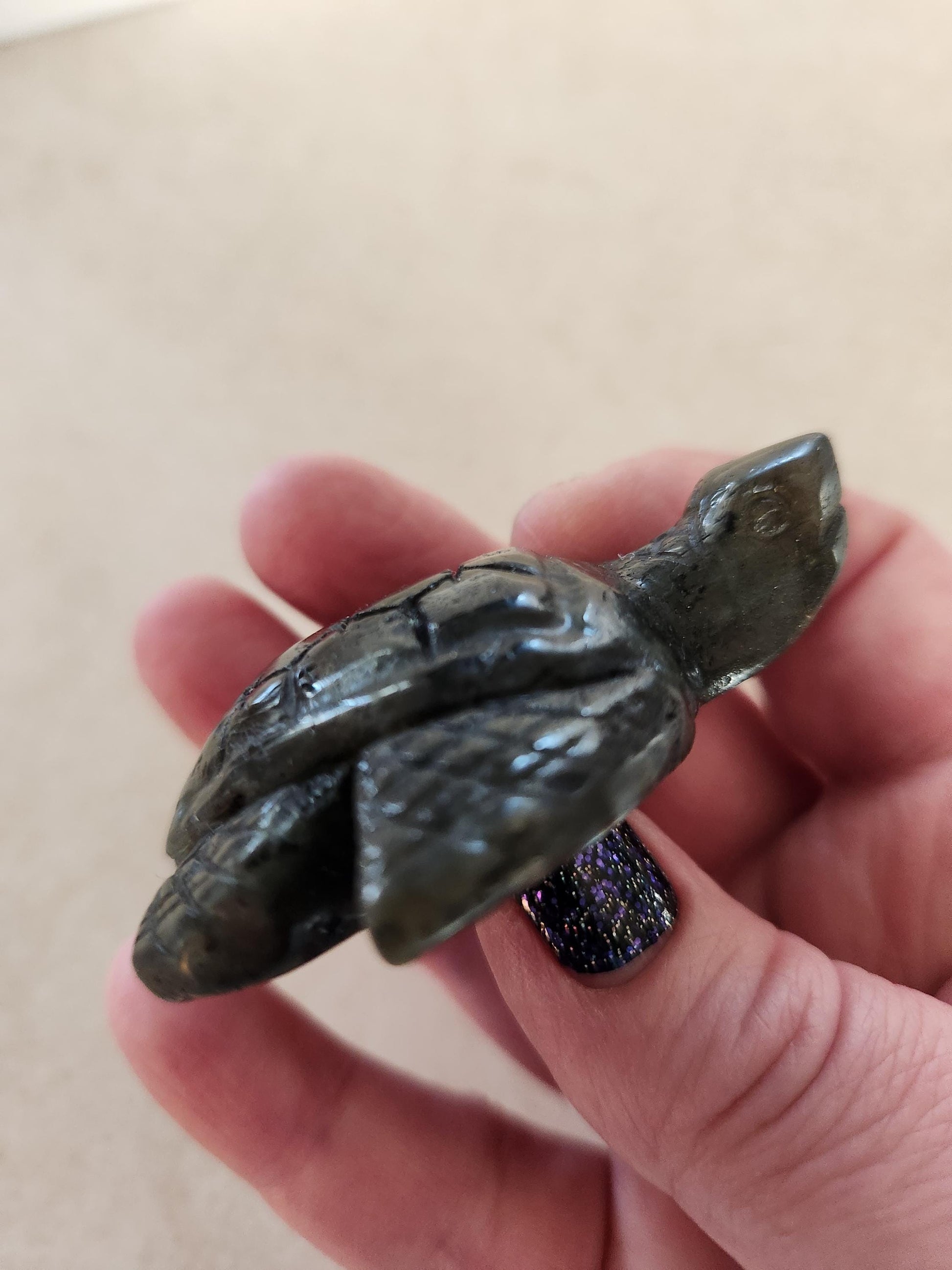 Labradorite Turtle Carving: Blue Flash Crystal, Ocean Decor