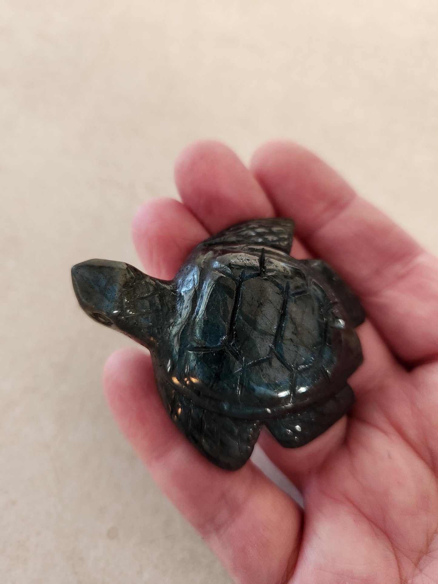 Labradorite Turtle Carving: Blue Flash Crystal, Ocean Decor