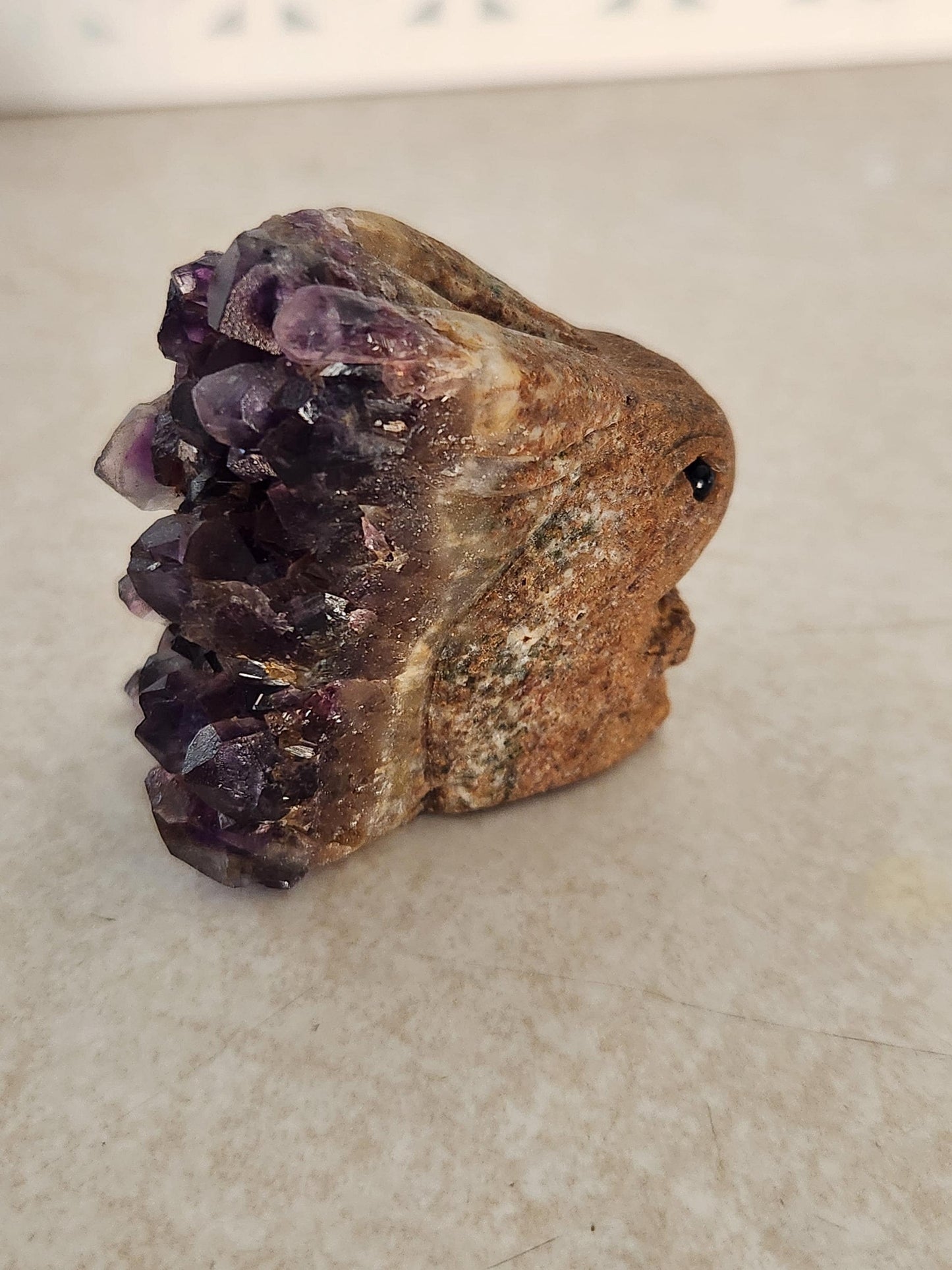 Super Unique Purple Amethyst with Matrix Bunny Carving Natural Stone Crystal
