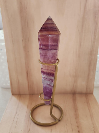 Rainbow Fluorite Crystal Wand on Gold Stand