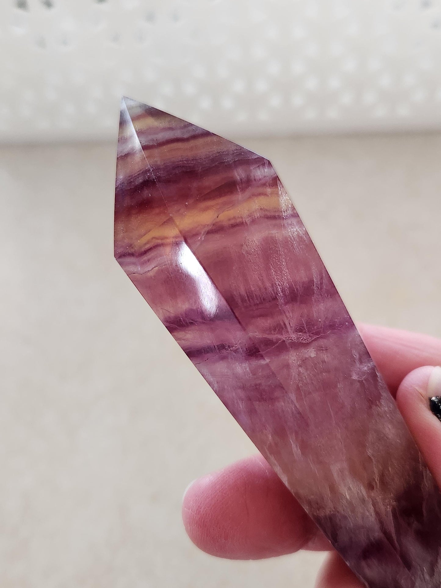 Rainbow Fluorite Crystal Wand on Gold Stand