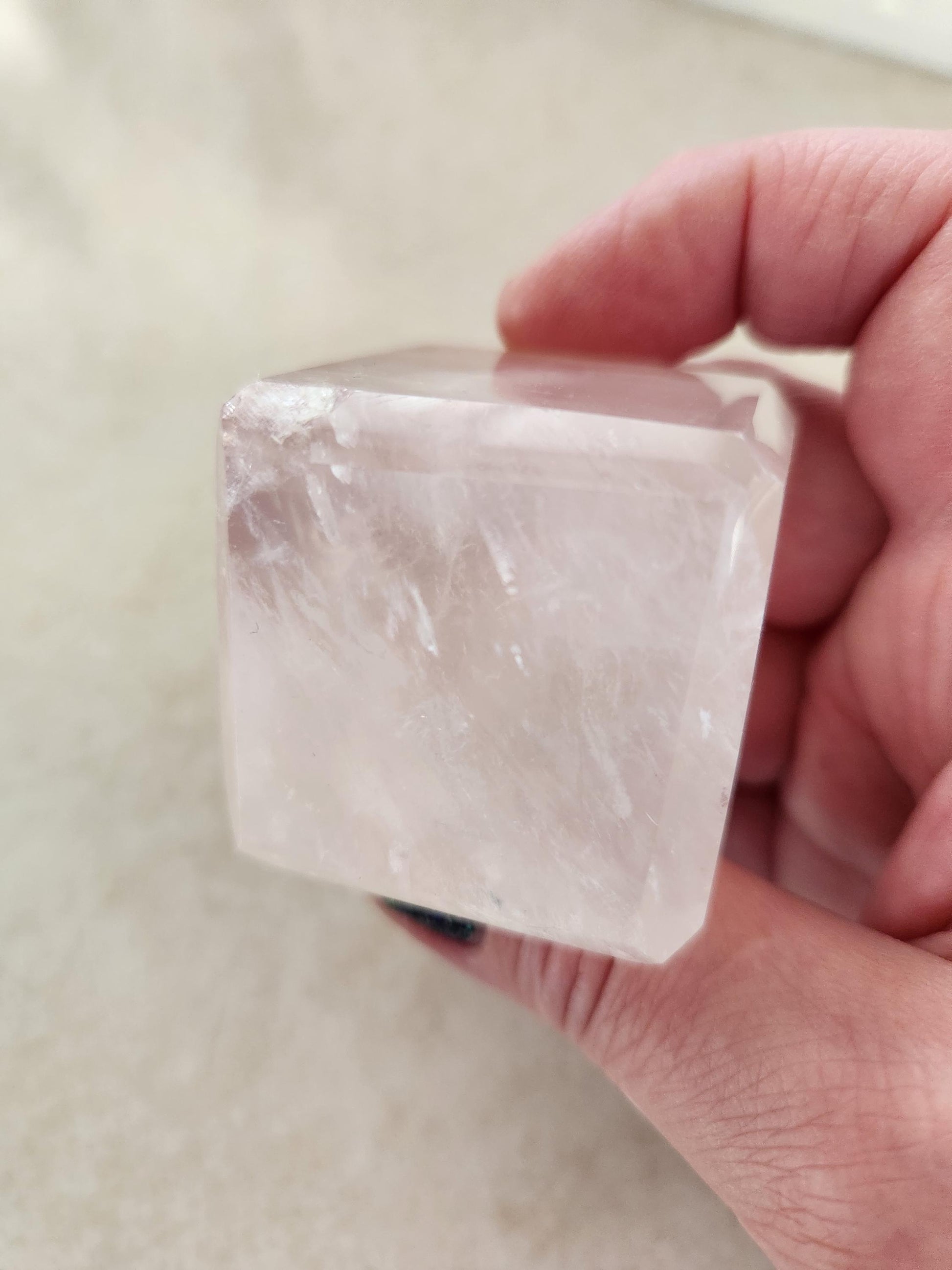 Beautiful AAA Pink Rose Quartz Crystal Cube with a touch of Golden Healer