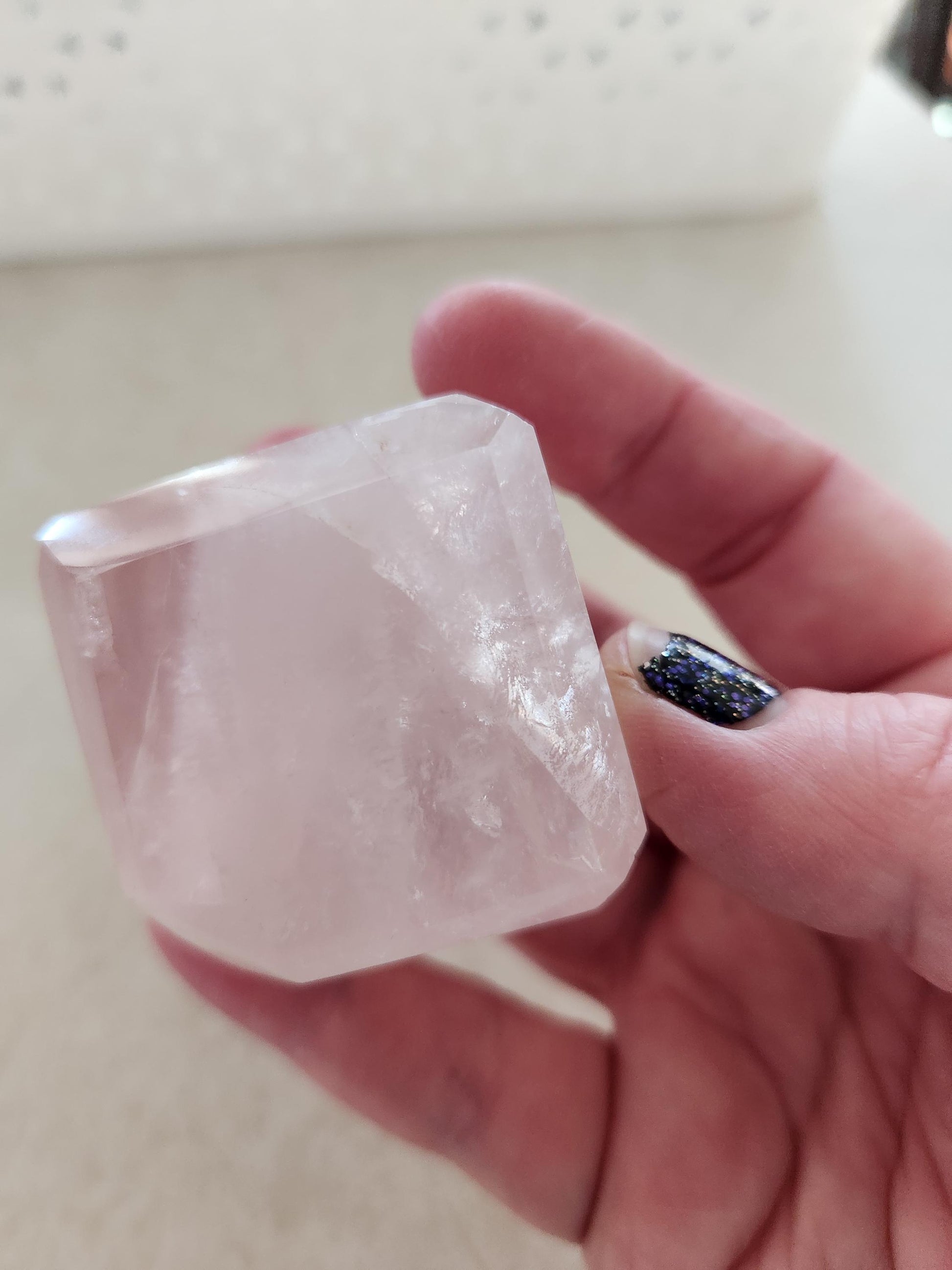Beautiful AAA Pink Rose Quartz Crystal Cube with a touch of Golden Healer