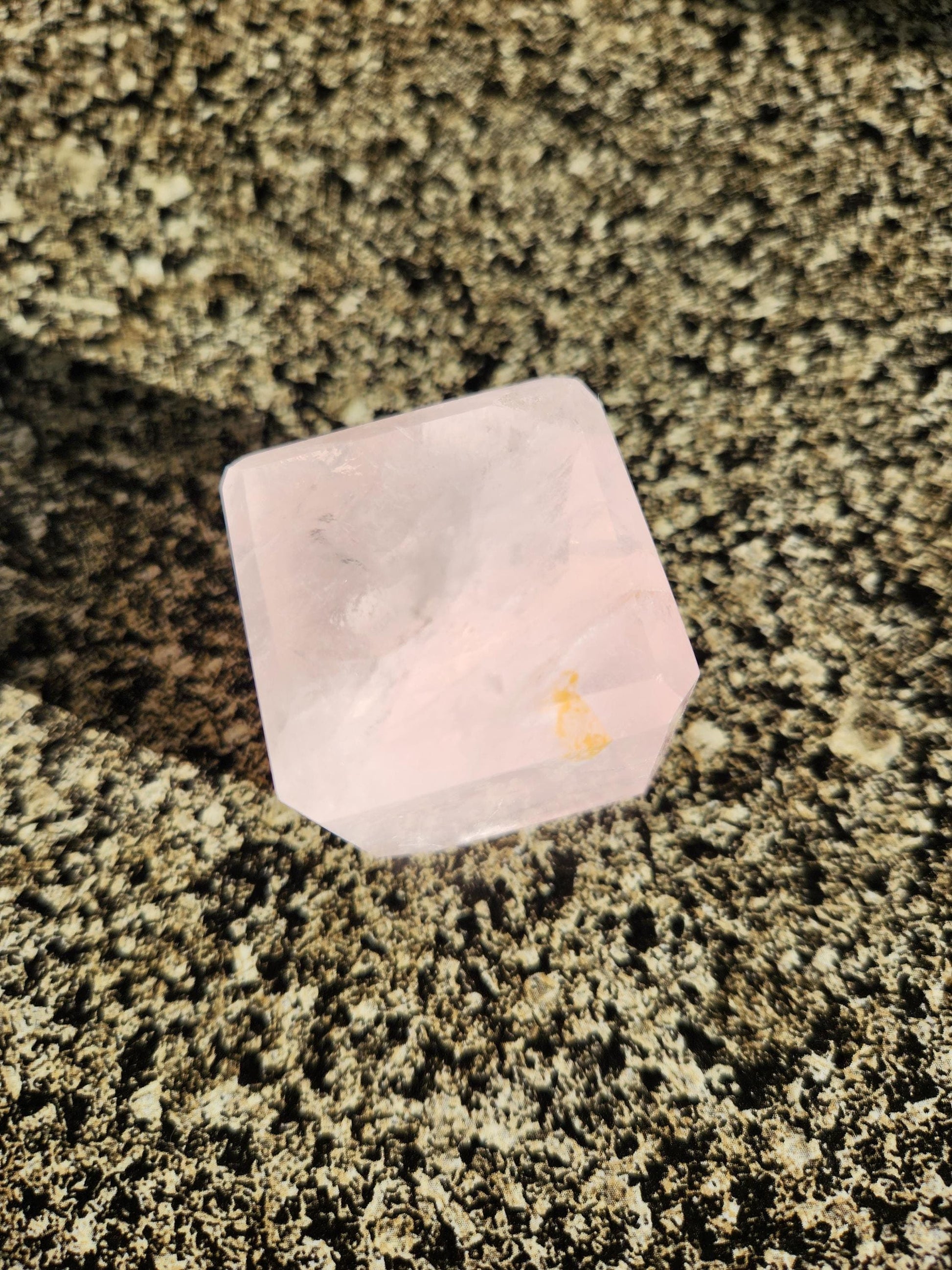 Beautiful AAA Pink Rose Quartz Crystal Cube with a touch of Golden Healer