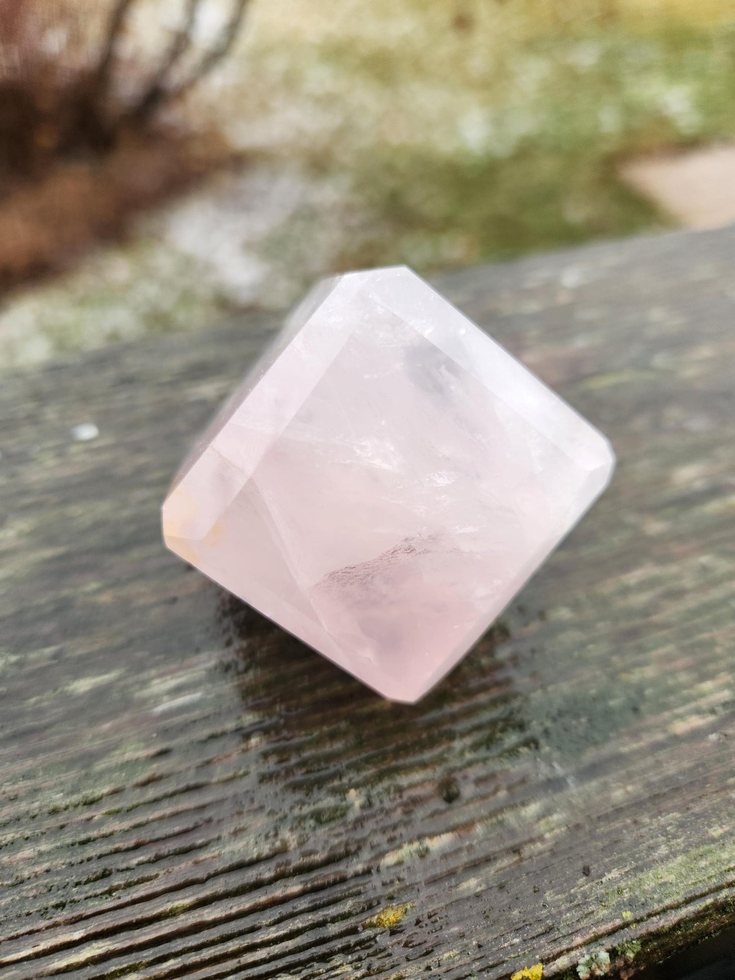 AAA Pink Rose Quartz Crystal Cube with Golden Healer