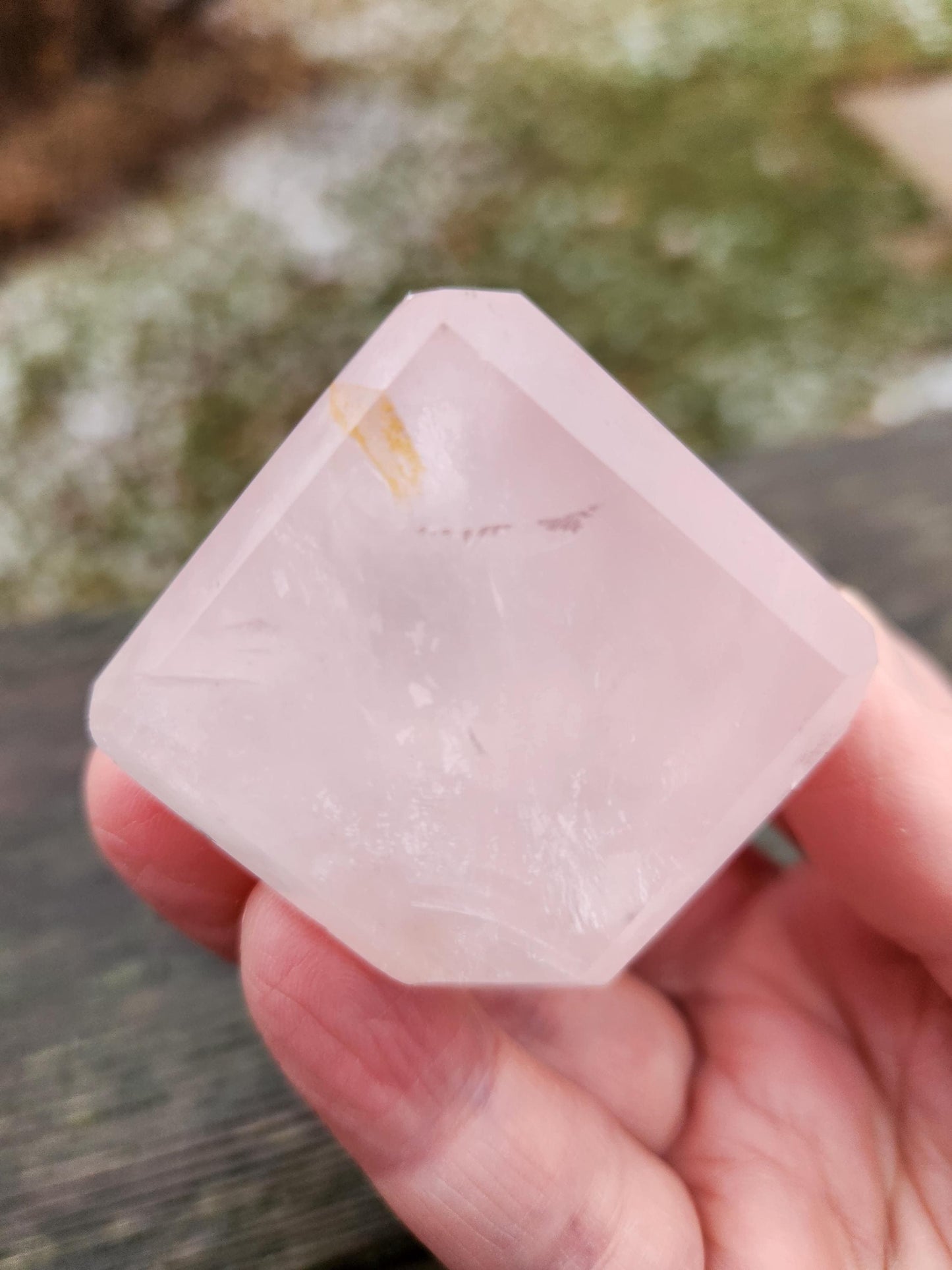 AAA Pink Rose Quartz Crystal Cube with Golden Healer