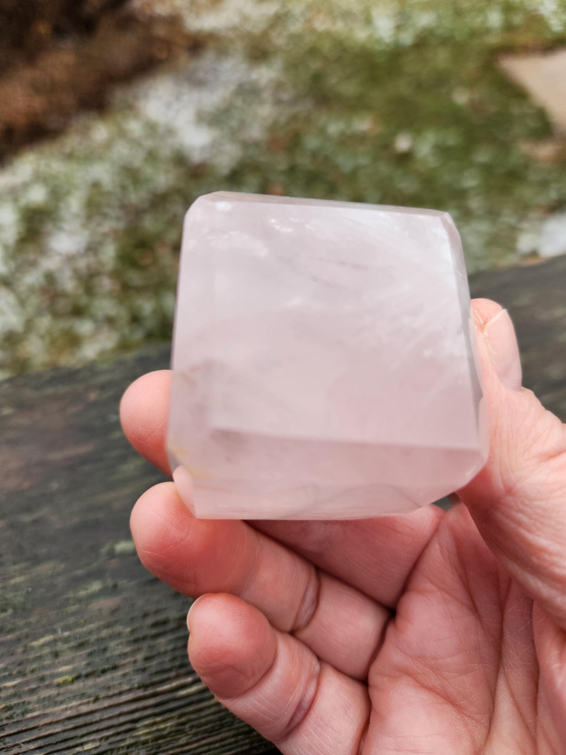 AAA Pink Rose Quartz Crystal Cube with Golden Healer