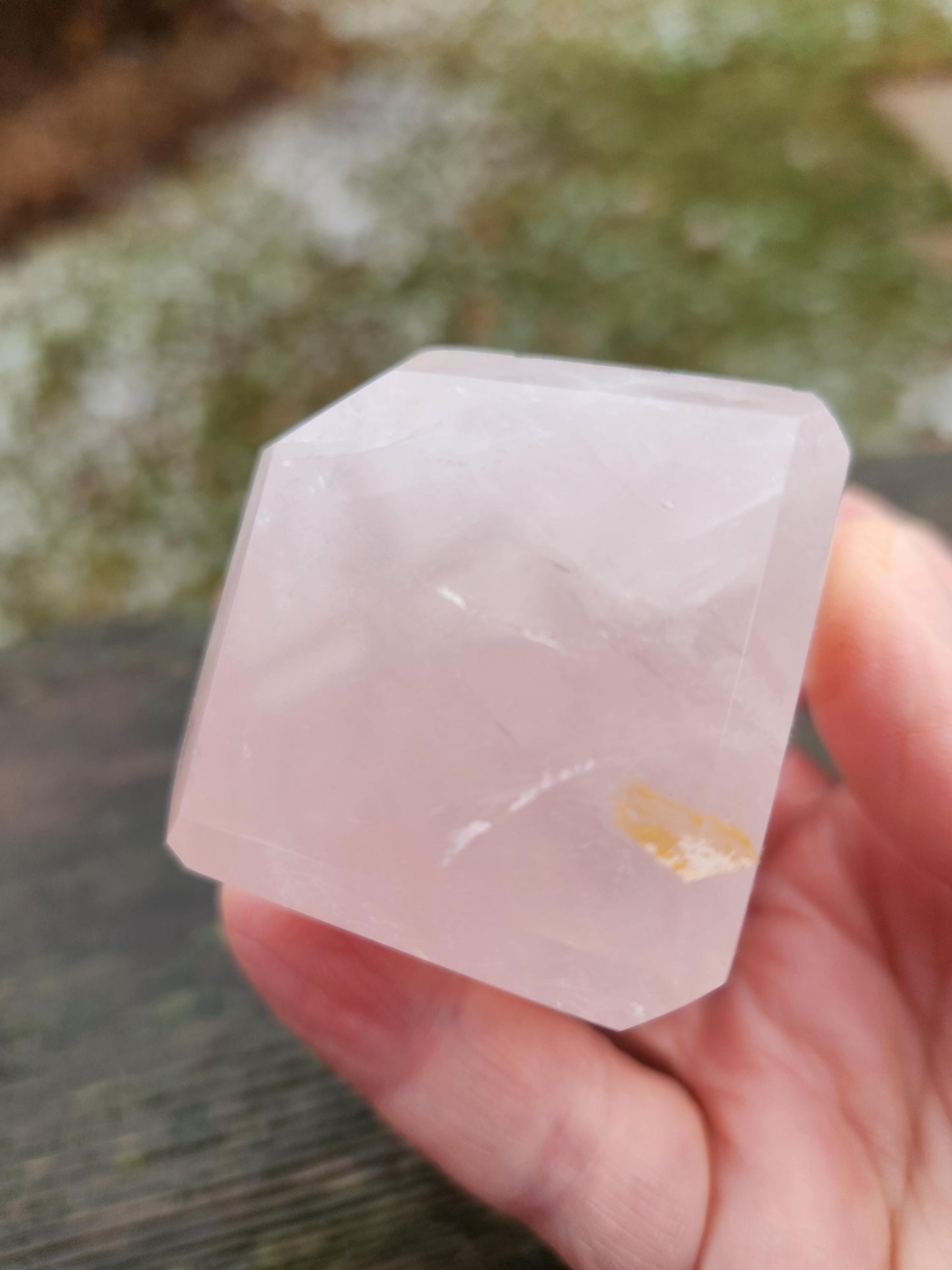 AAA Pink Rose Quartz Crystal Cube with Golden Healer