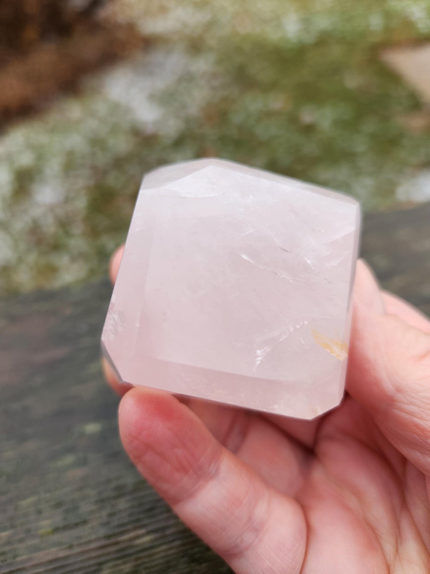 AAA Pink Rose Quartz Crystal Cube with Golden Healer