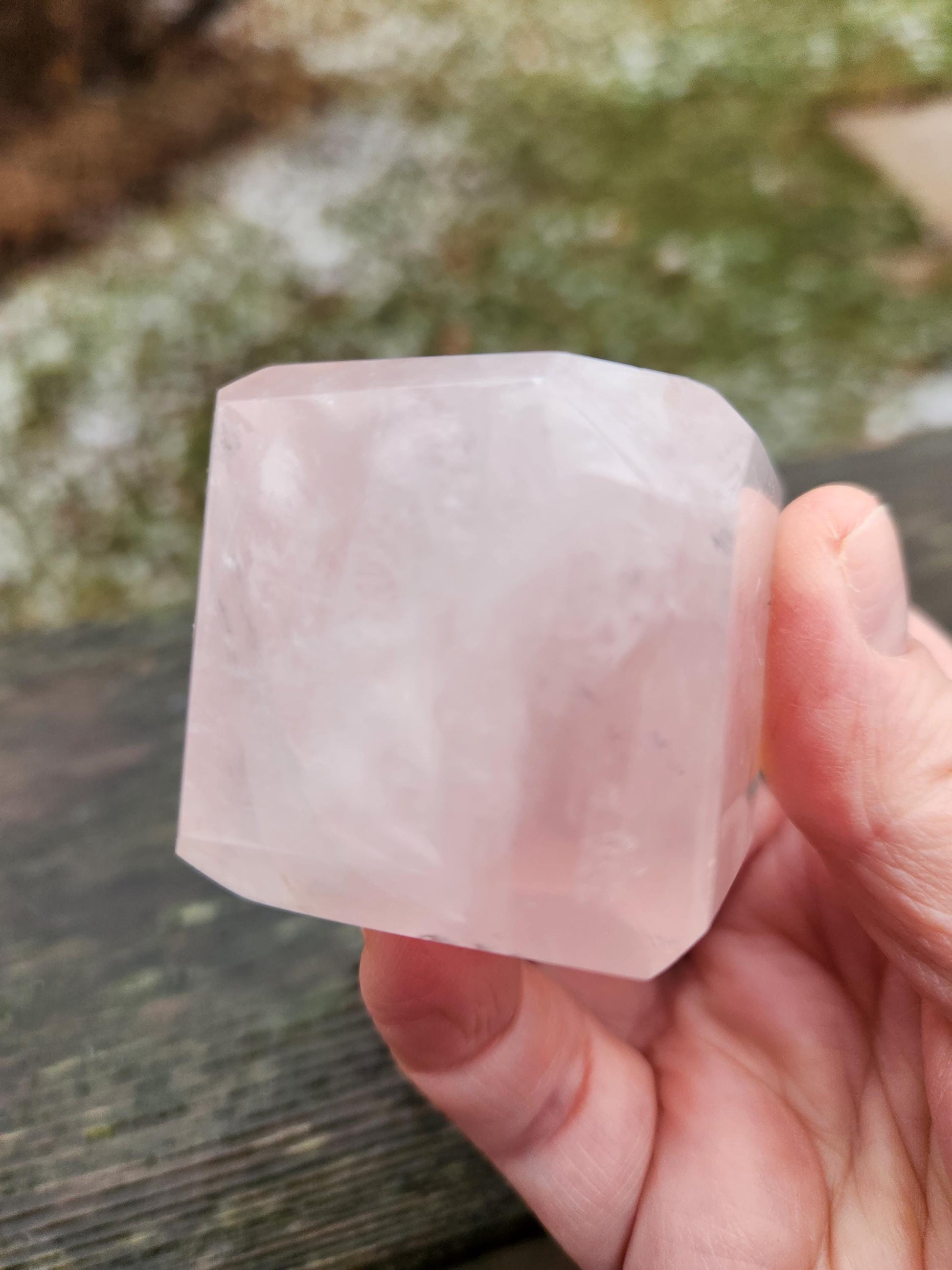 AAA Pink Rose Quartz Crystal Cube with Golden Healer