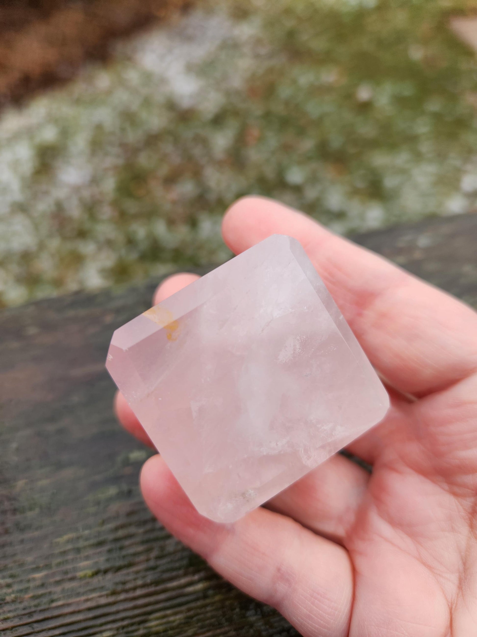 AAA Pink Rose Quartz Crystal Cube with Golden Healer