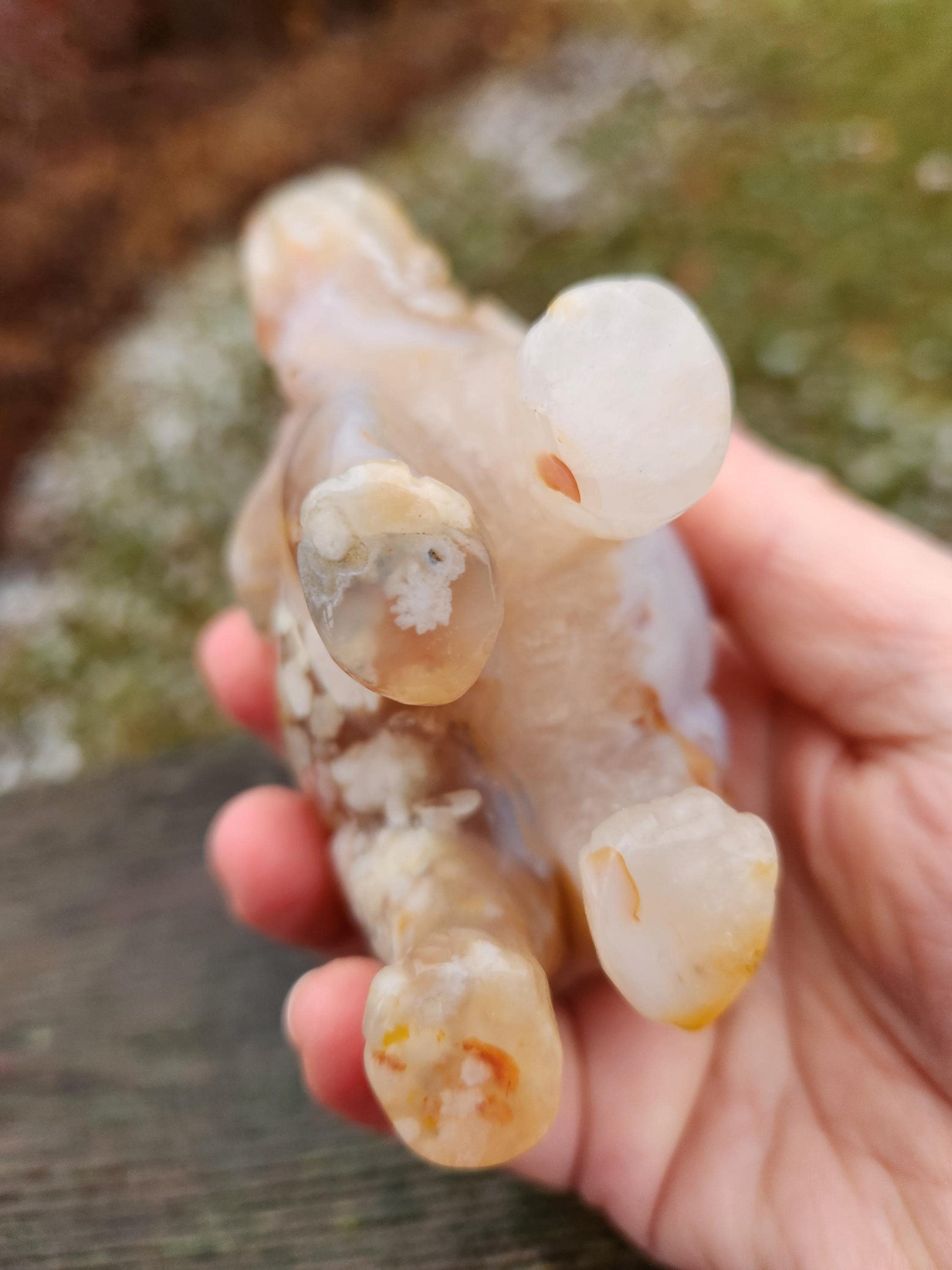 Carved Flower Agate Elephant: High Polished Crystal Stone