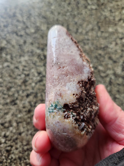 Pink Amethyst Crystal Heart with Rose Gold Stand: Druzy Pocket, Brazil