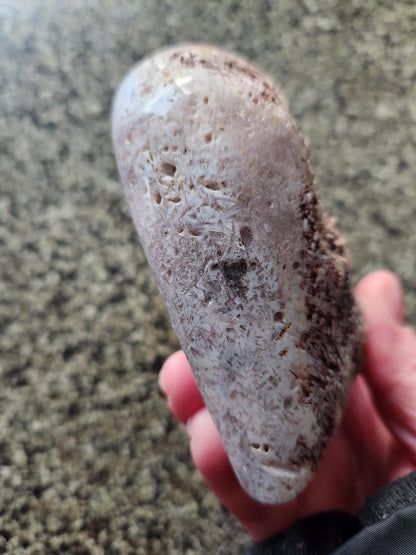 Pink Amethyst Crystal Heart with Rose Gold Stand: Druzy Pocket, Brazil