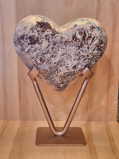 Pink Amethyst Crystal Heart with Rose Gold Stand: Druzy Pocket, Brazil