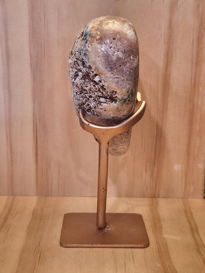 Pink Amethyst Crystal Heart with Rose Gold Stand: Druzy Pocket, Brazil