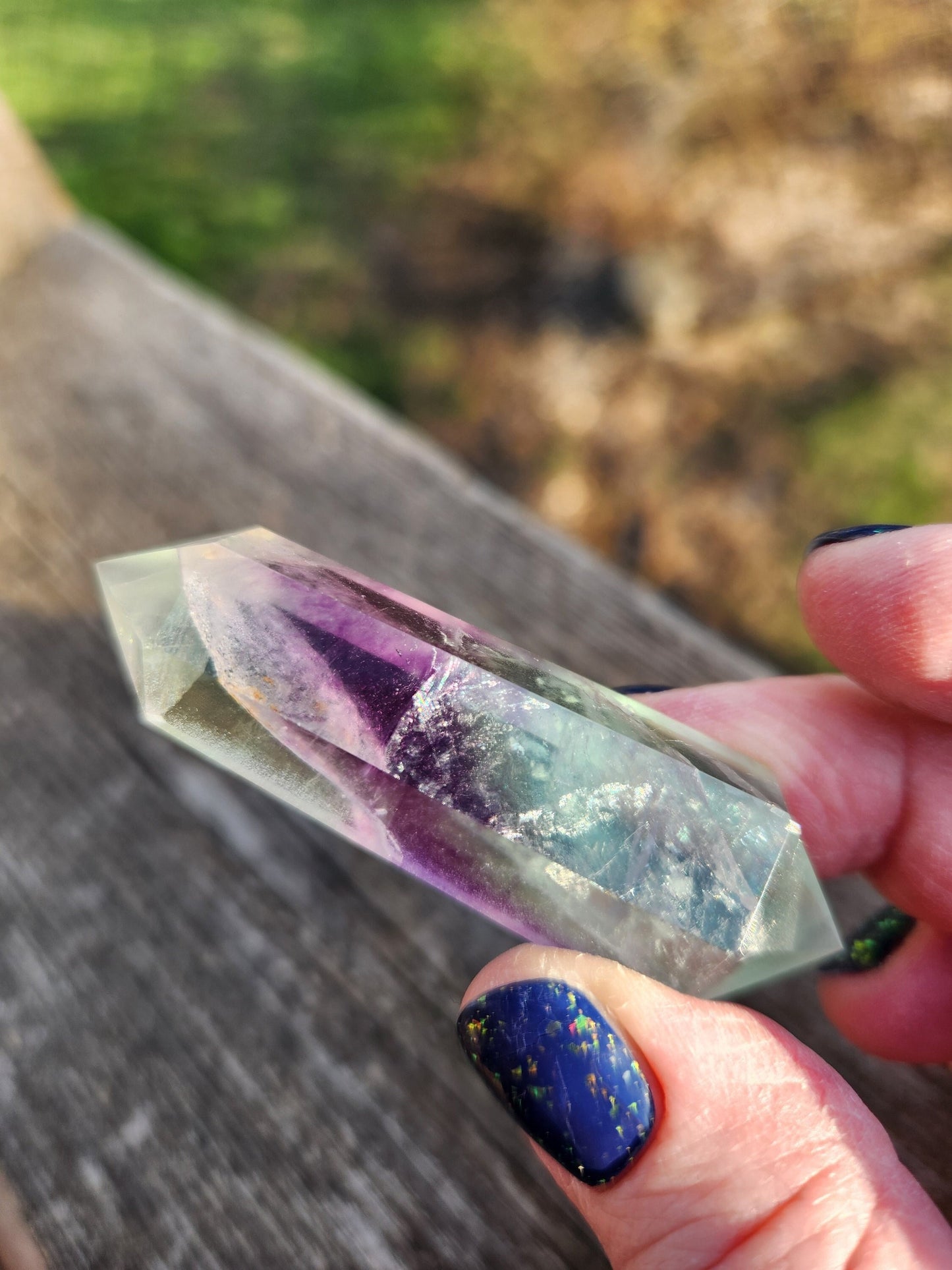 AAA Green & Purple Fluorite Crystal DT Point Wand