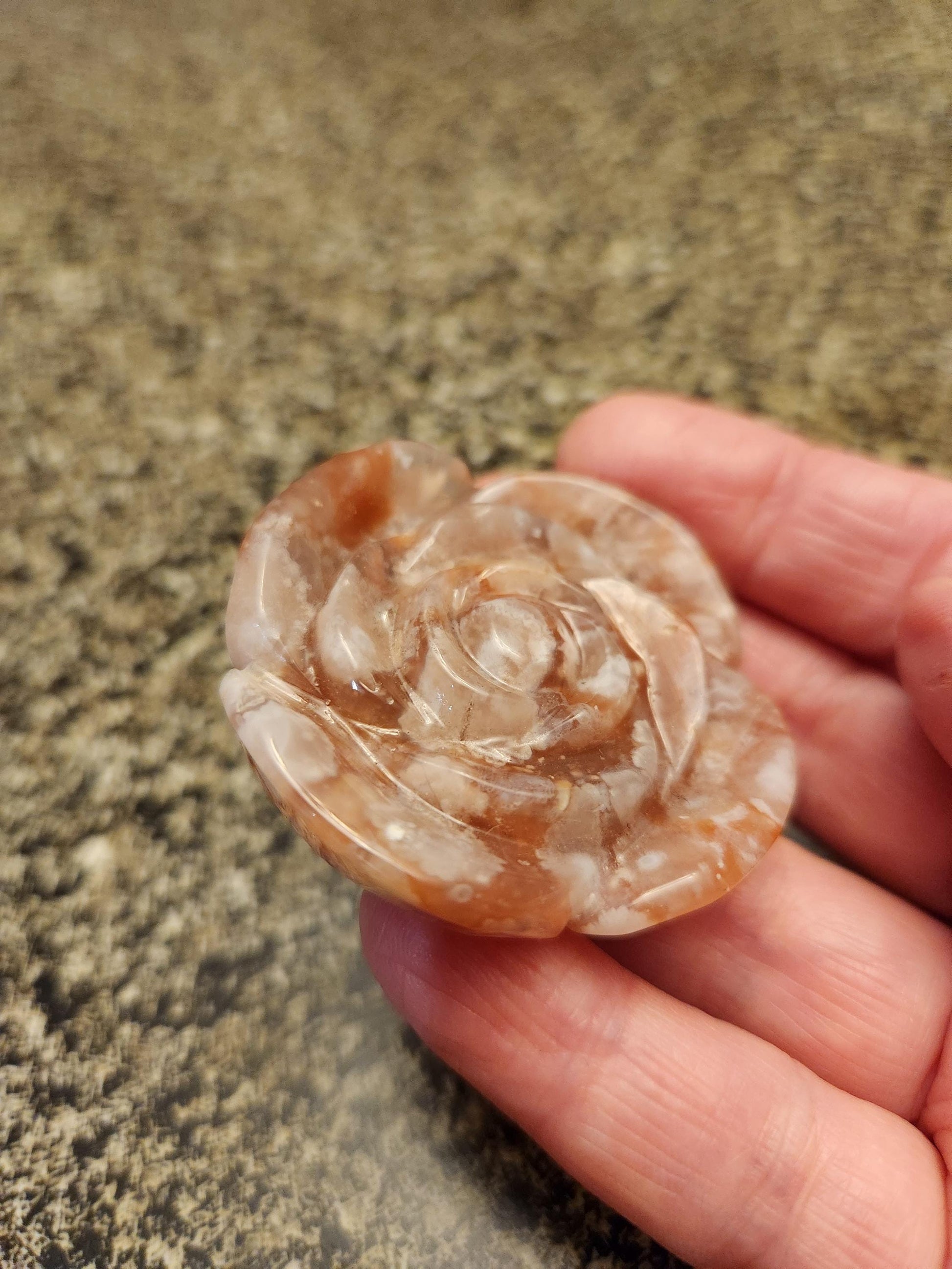 Beautiful Flower Agate Crystal Carved Rose Bud with flower plumes