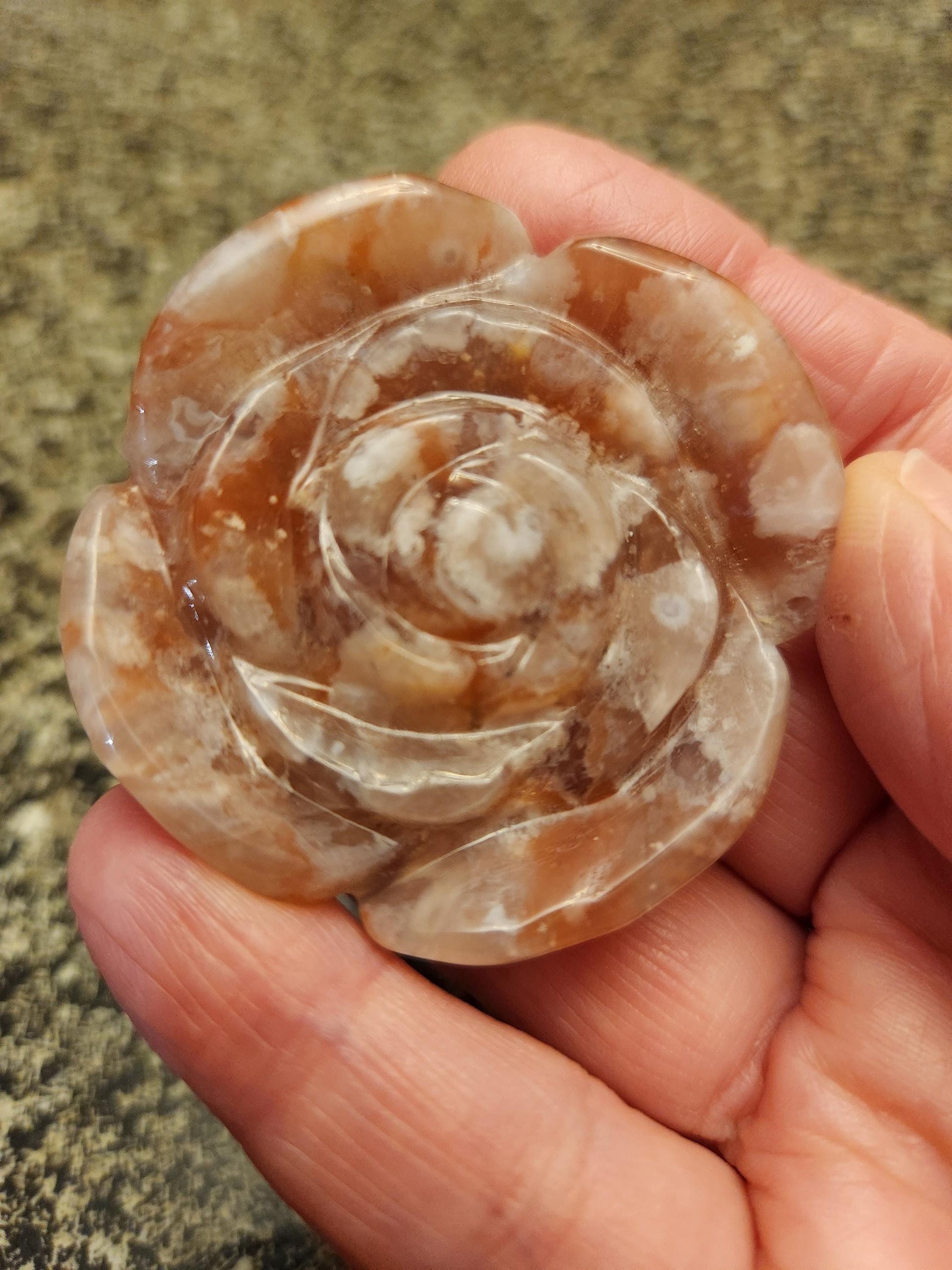 Beautiful Flower Agate Crystal Carved Rose Bud with flower plumes
