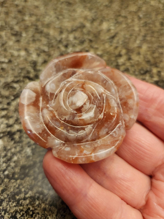 Beautiful Flower Agate Crystal Carved Rose Bud with flower plumes