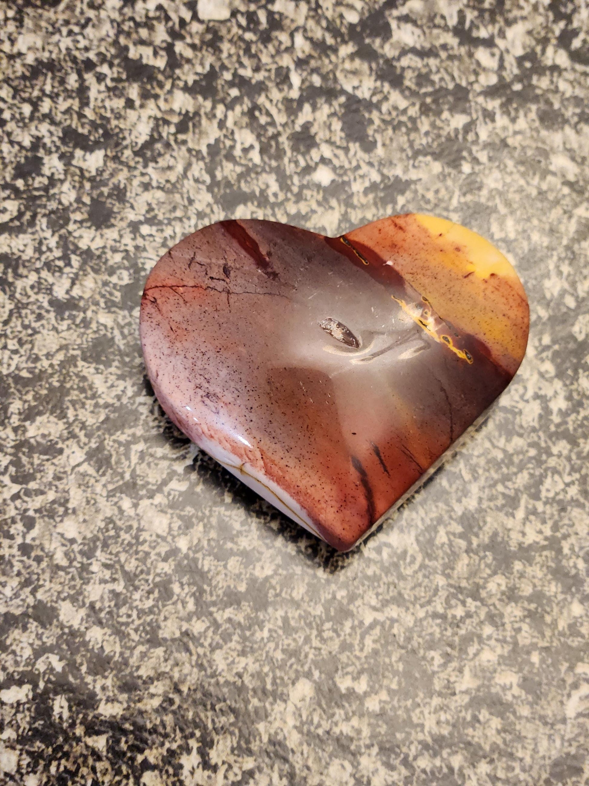 Polished Mookaite Jasper Crystal Heart: Burgundy, White, and Yellow