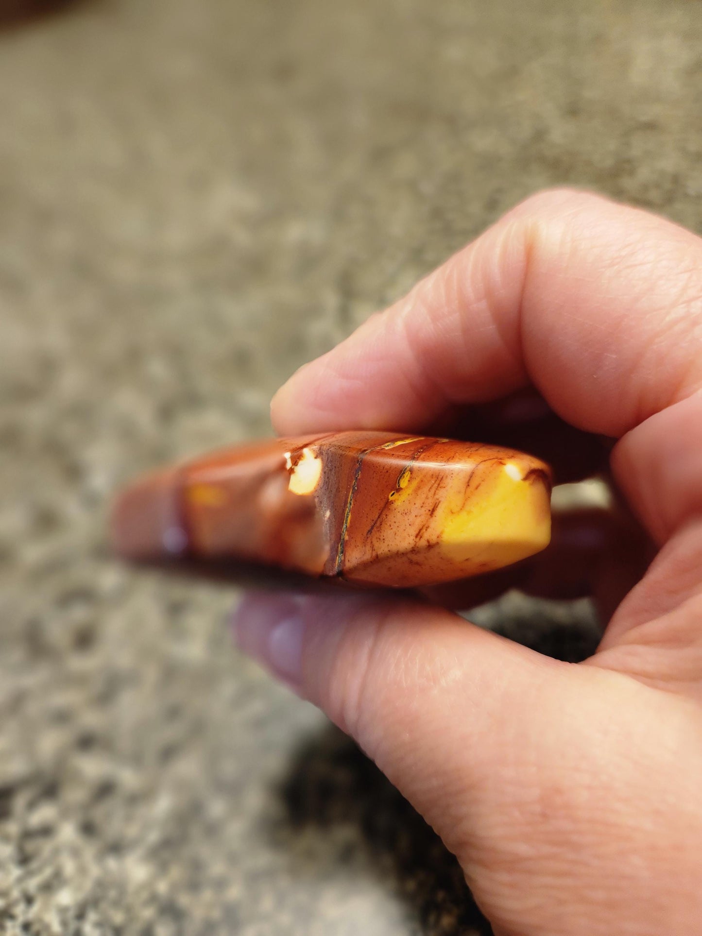 Polished Mookaite Jasper Crystal Heart: Burgundy, White, and Yellow