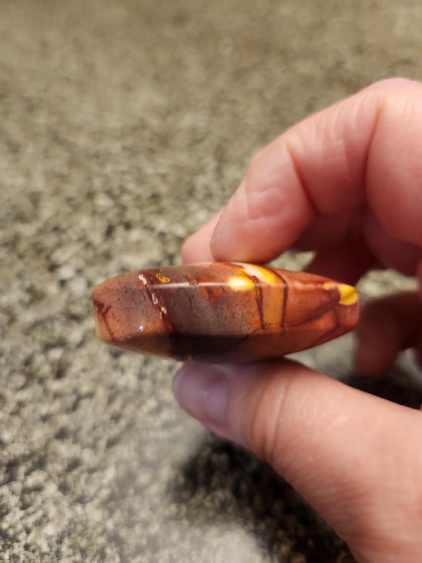 Polished Mookaite Jasper Crystal Heart: Burgundy, White, and Yellow