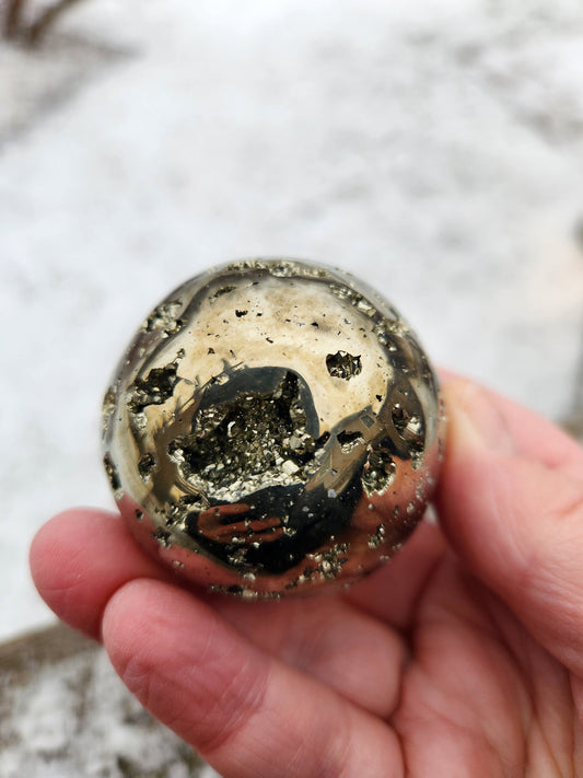 AAA Pyrite Sphere: Natural Crystal with Druzy Pockets
