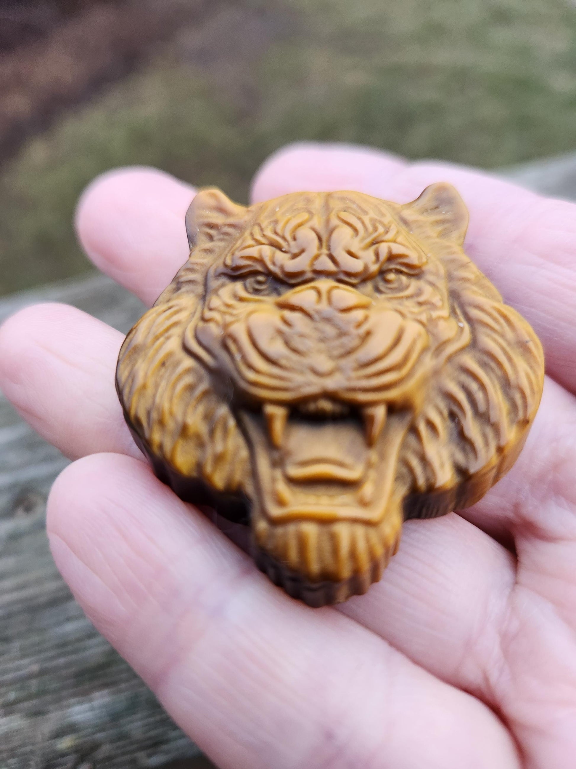 Tiger's Eye Crystal Tiger Head Carving: Hand Carved Coin