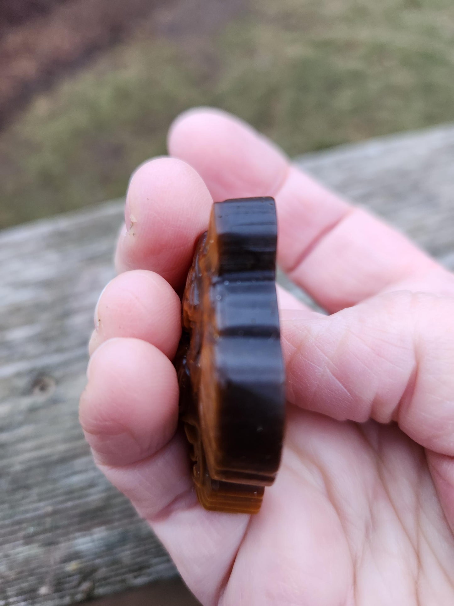 Tiger's Eye Crystal Tiger Head Carving: Hand Carved Coin