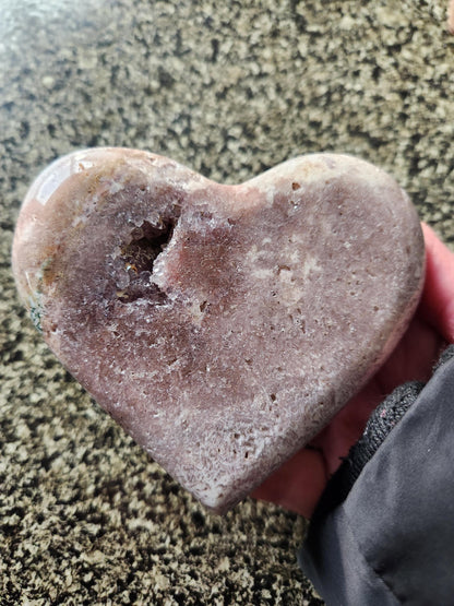 Pink Amethyst Crystal Heart with Rose Gold Stand: Druzy Pocket, Brazil