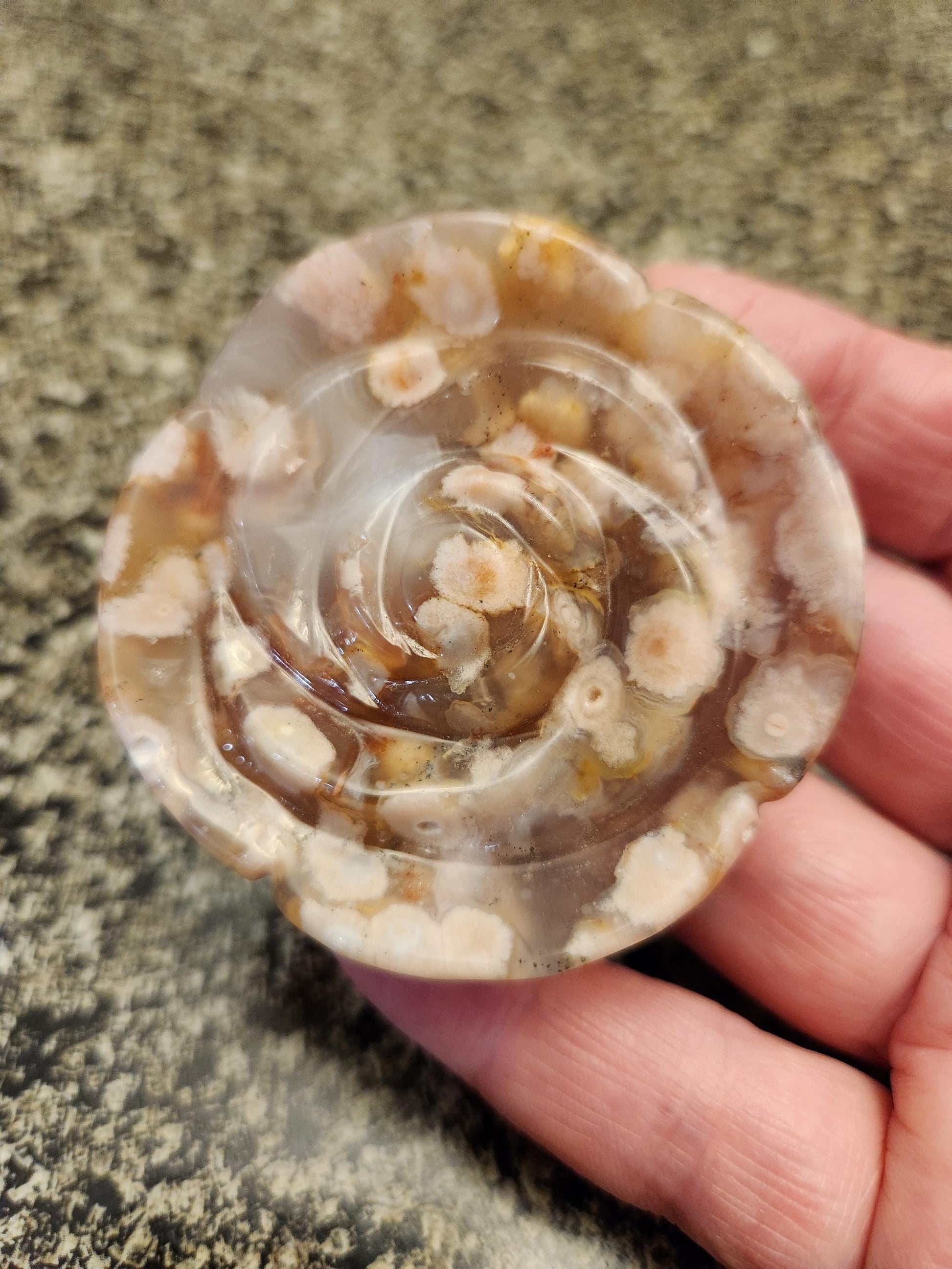 Beautiful Flower Agate Crystal Carved Rose Bud with flower plumes