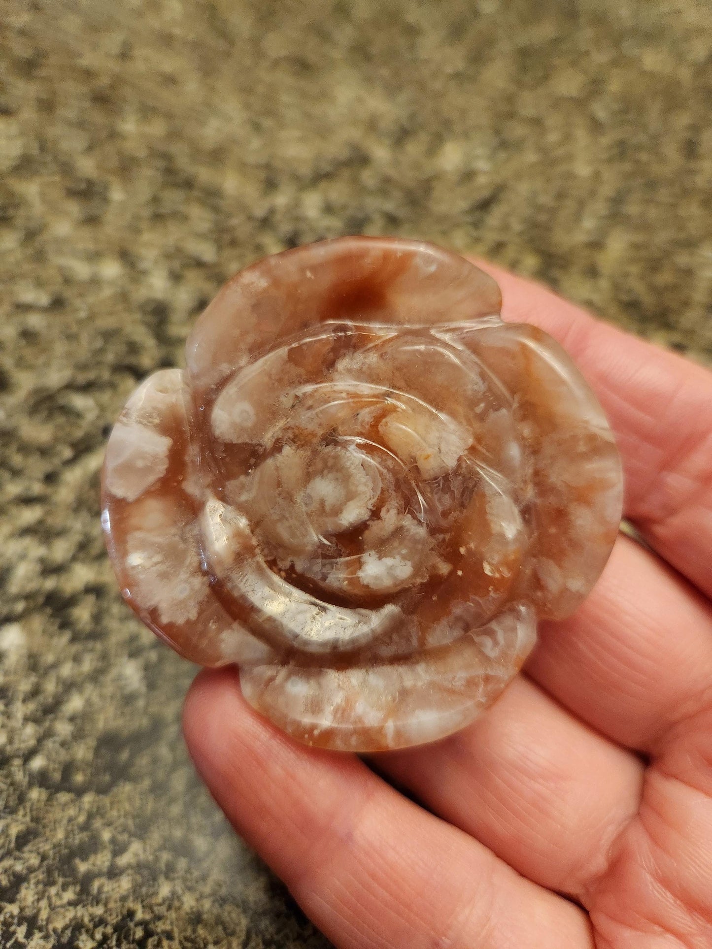 Beautiful Flower Agate Crystal Carved Rose Bud with flower plumes
