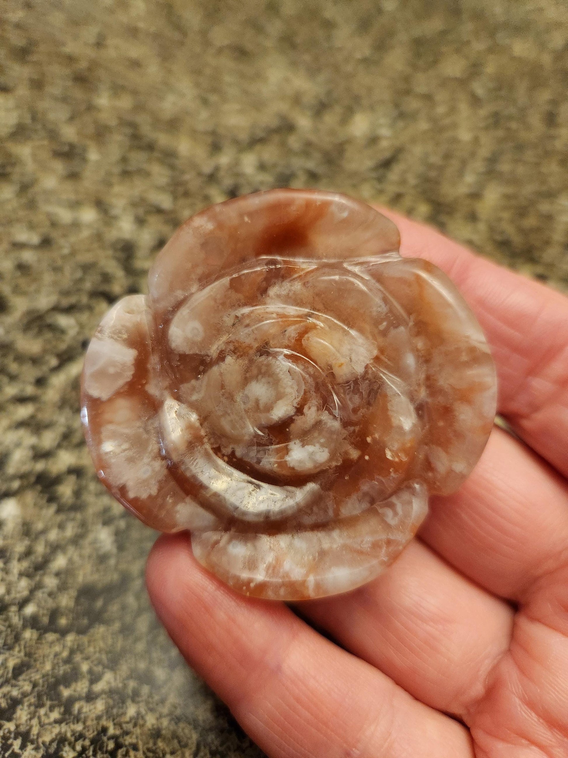 Beautiful Flower Agate Crystal Carved Rose Bud with flower plumes