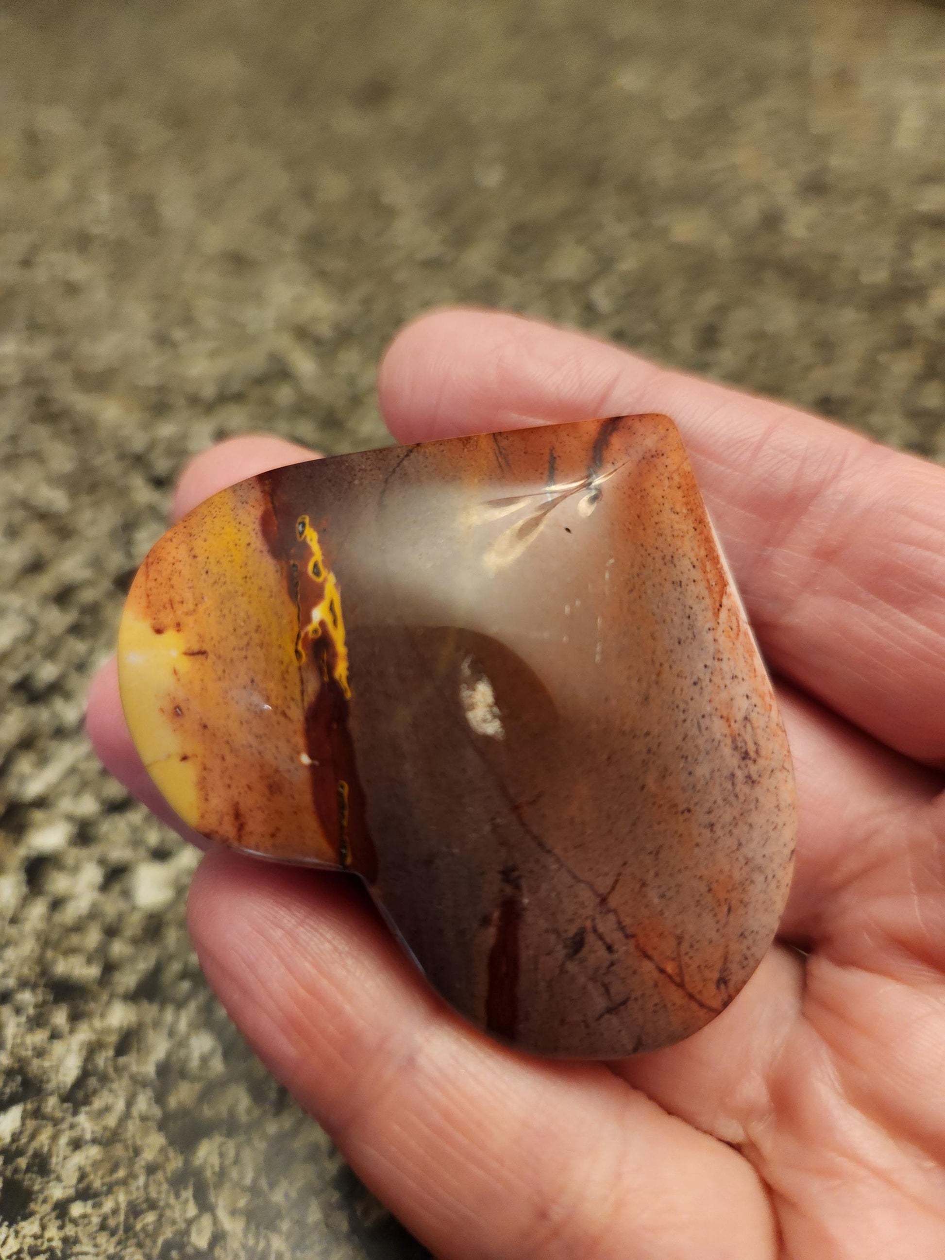 Polished Mookaite Jasper Crystal Heart: Burgundy, White, and Yellow