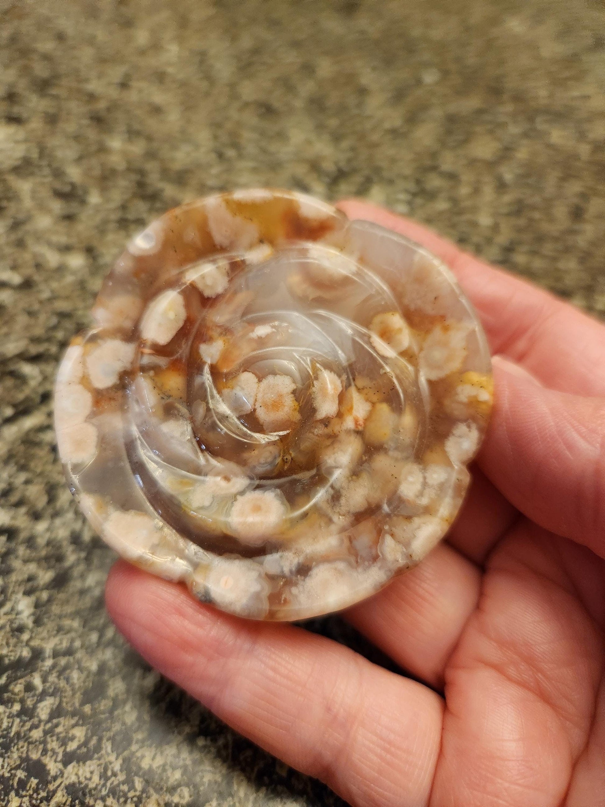 Flower Agate Crystal Carved Rose Bud with Flower Plumes
