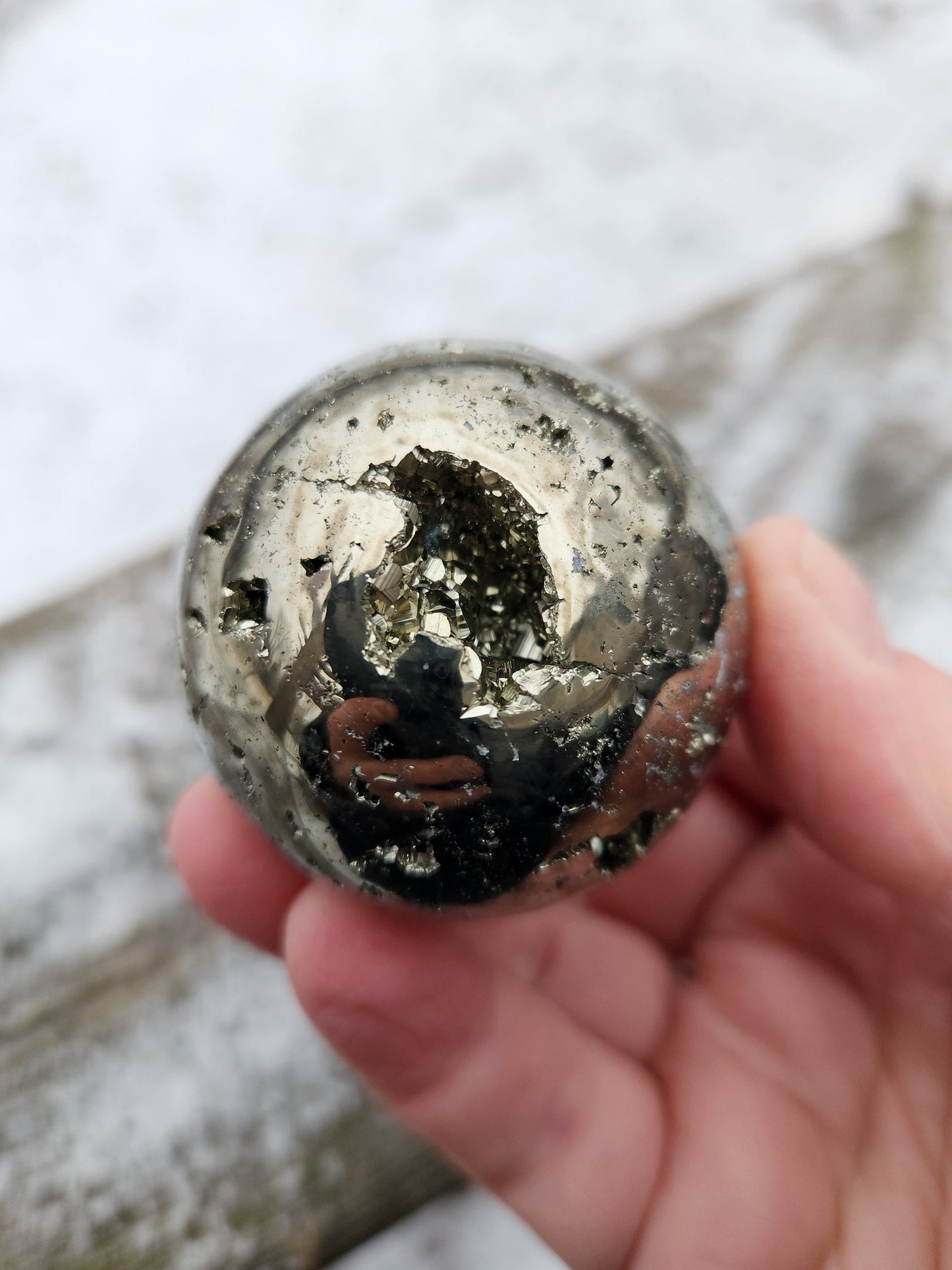 AAA Pyrite Sphere: Natural Stone Crystal with Caves