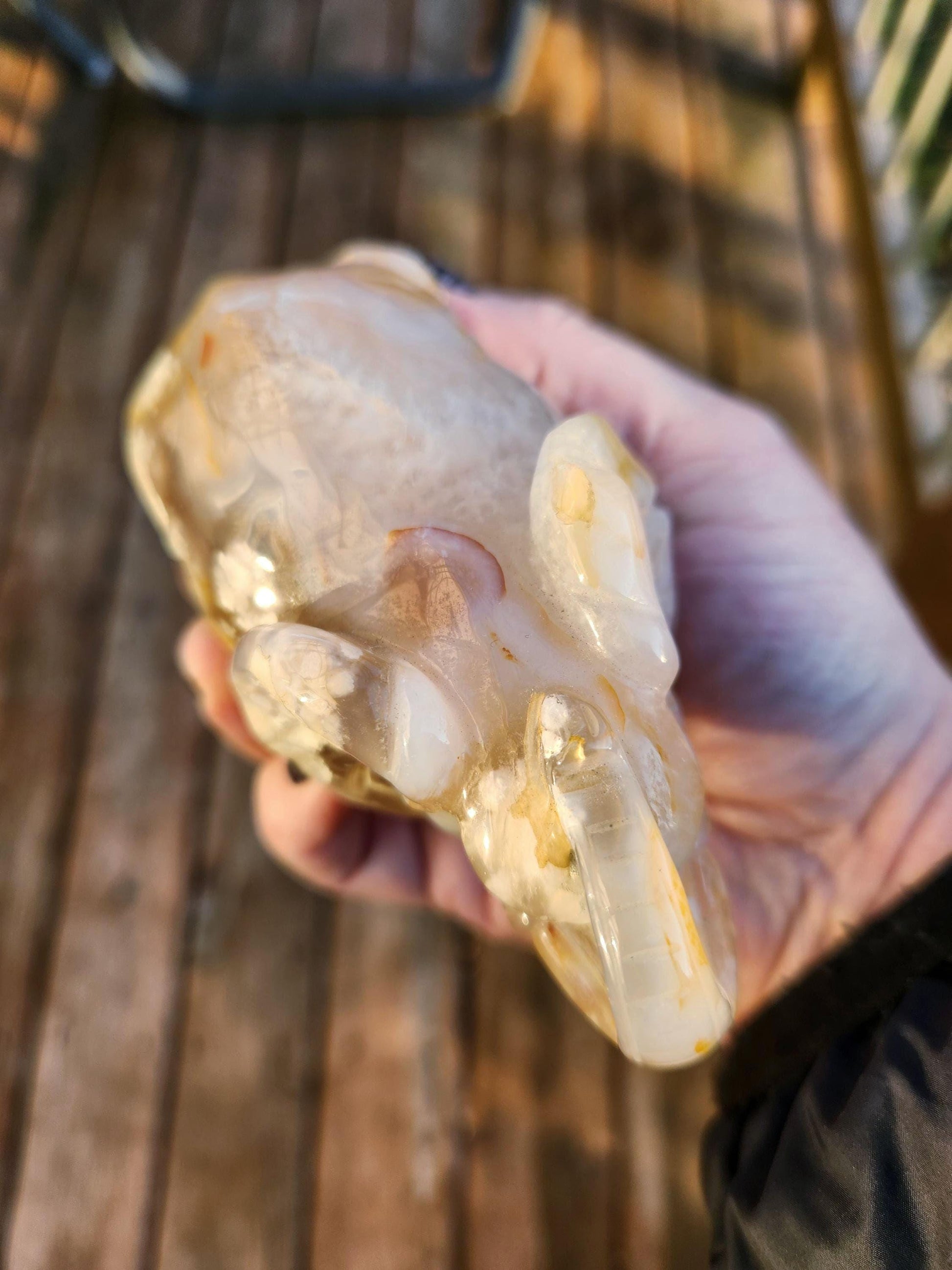 Carved Flower Agate Elephant: High Polished Crystal Stone